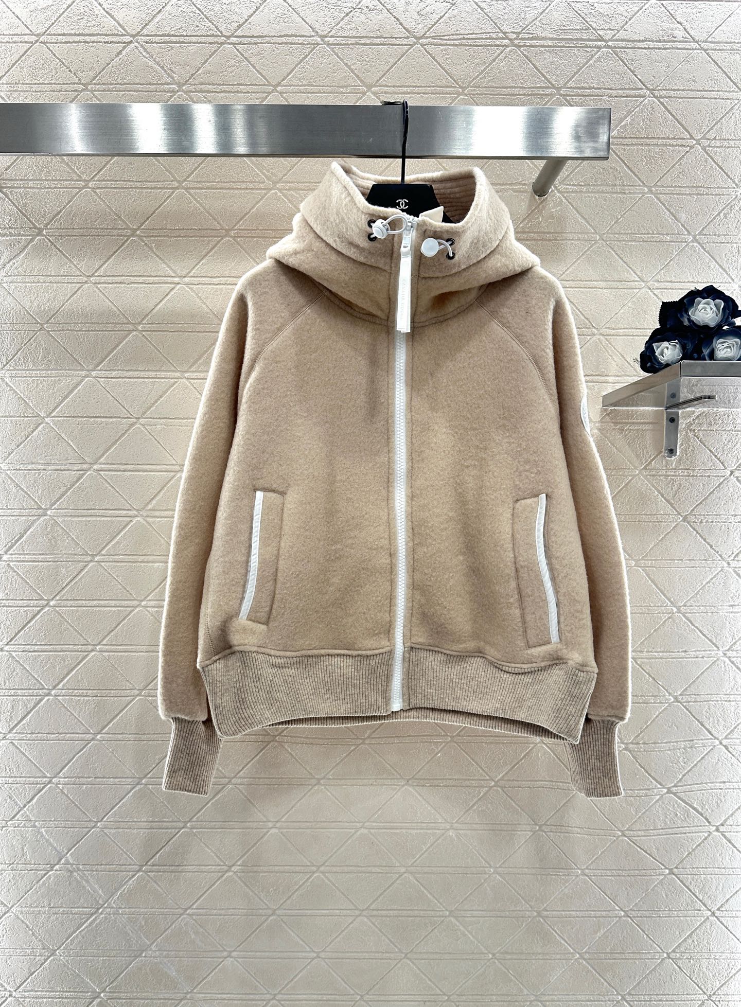 Teddy plush hooded high neck jacket
