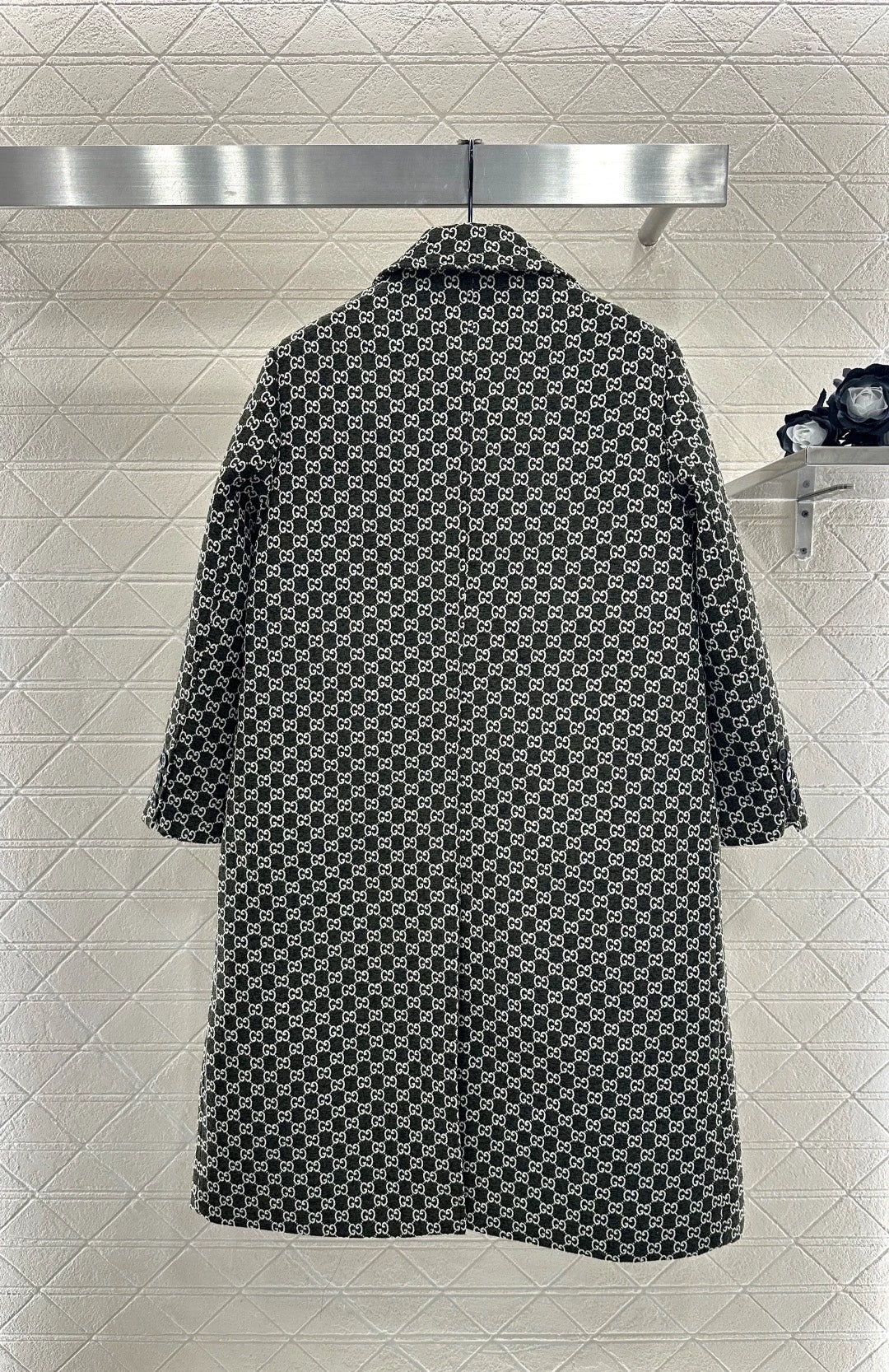 Flip collar jacquard long coat jacket