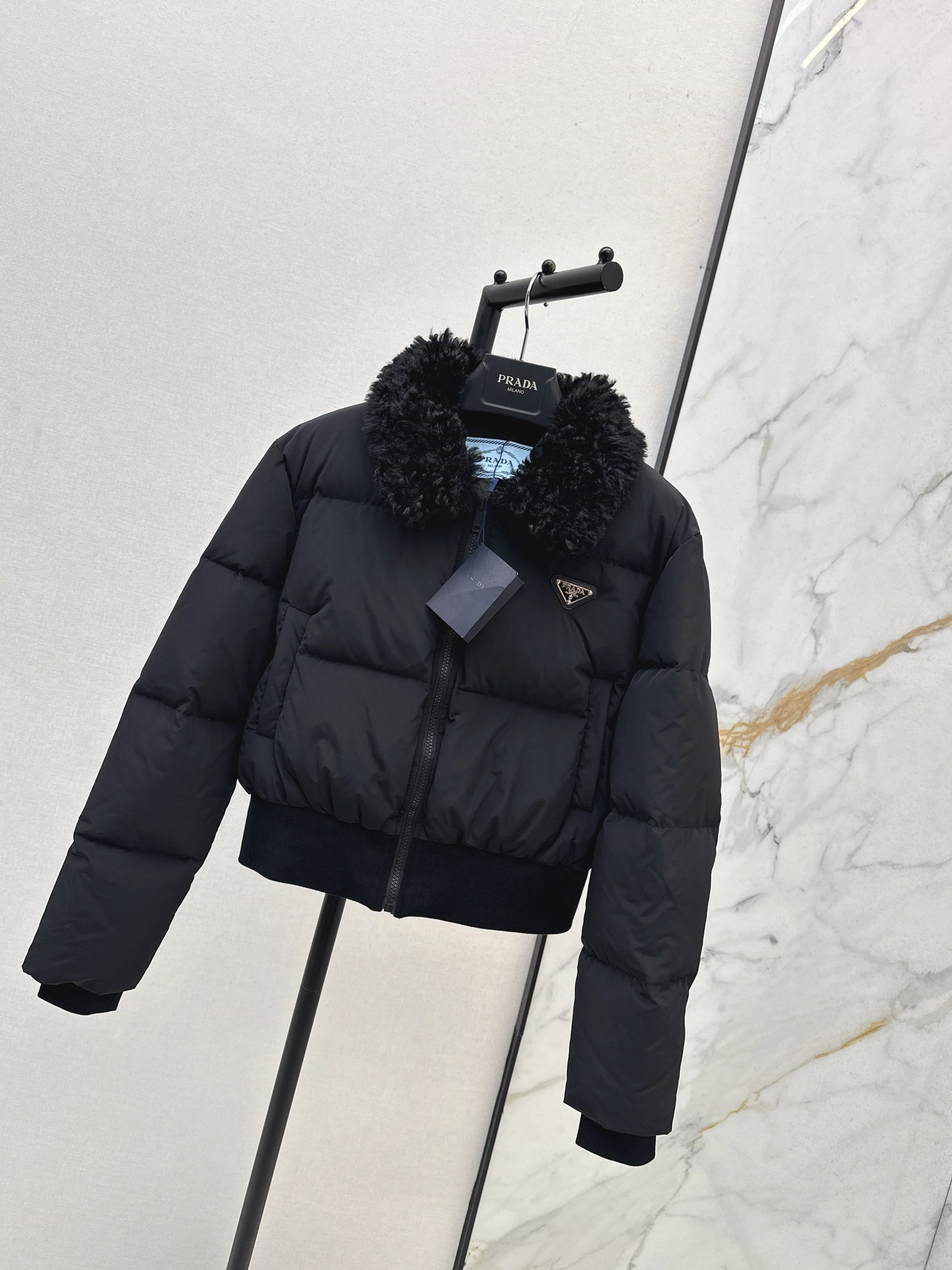Wool collar short down jacket