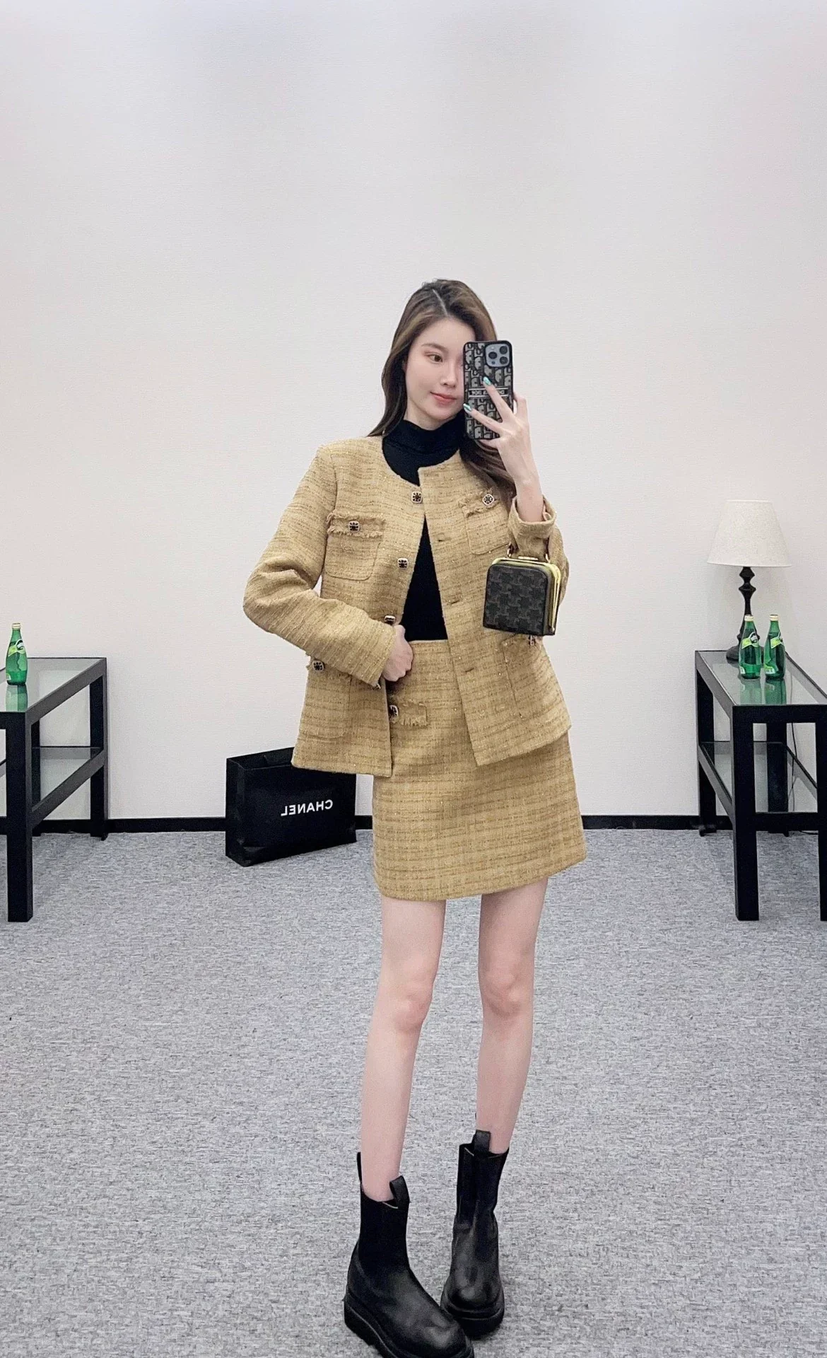 Woolen woolen coat short skirt set