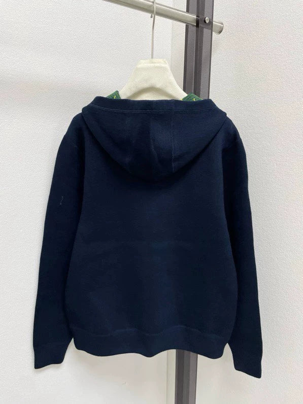 Double sided jacquard zipper hooded jacket