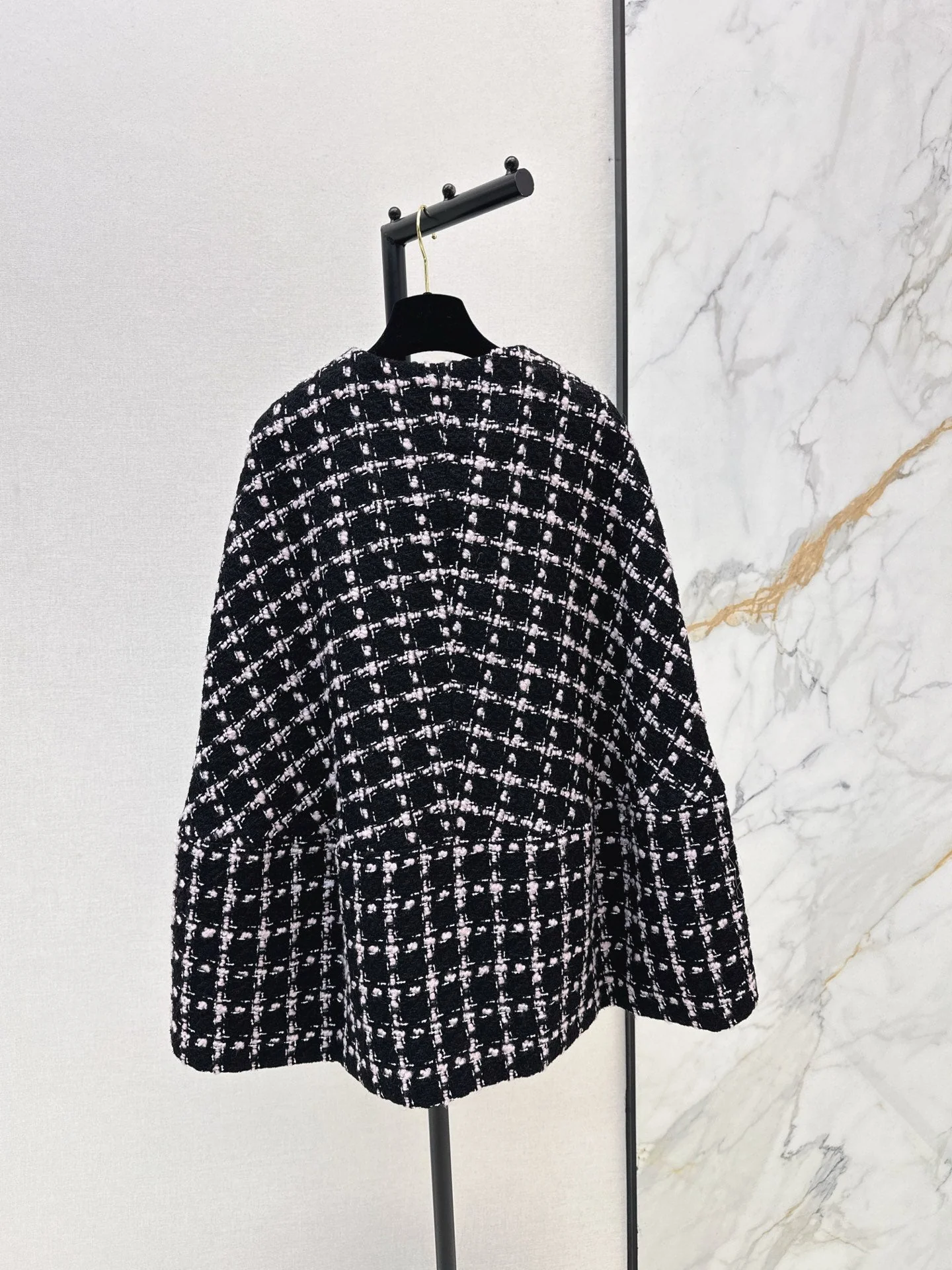 Woven Plaid Tweed Cape Coat