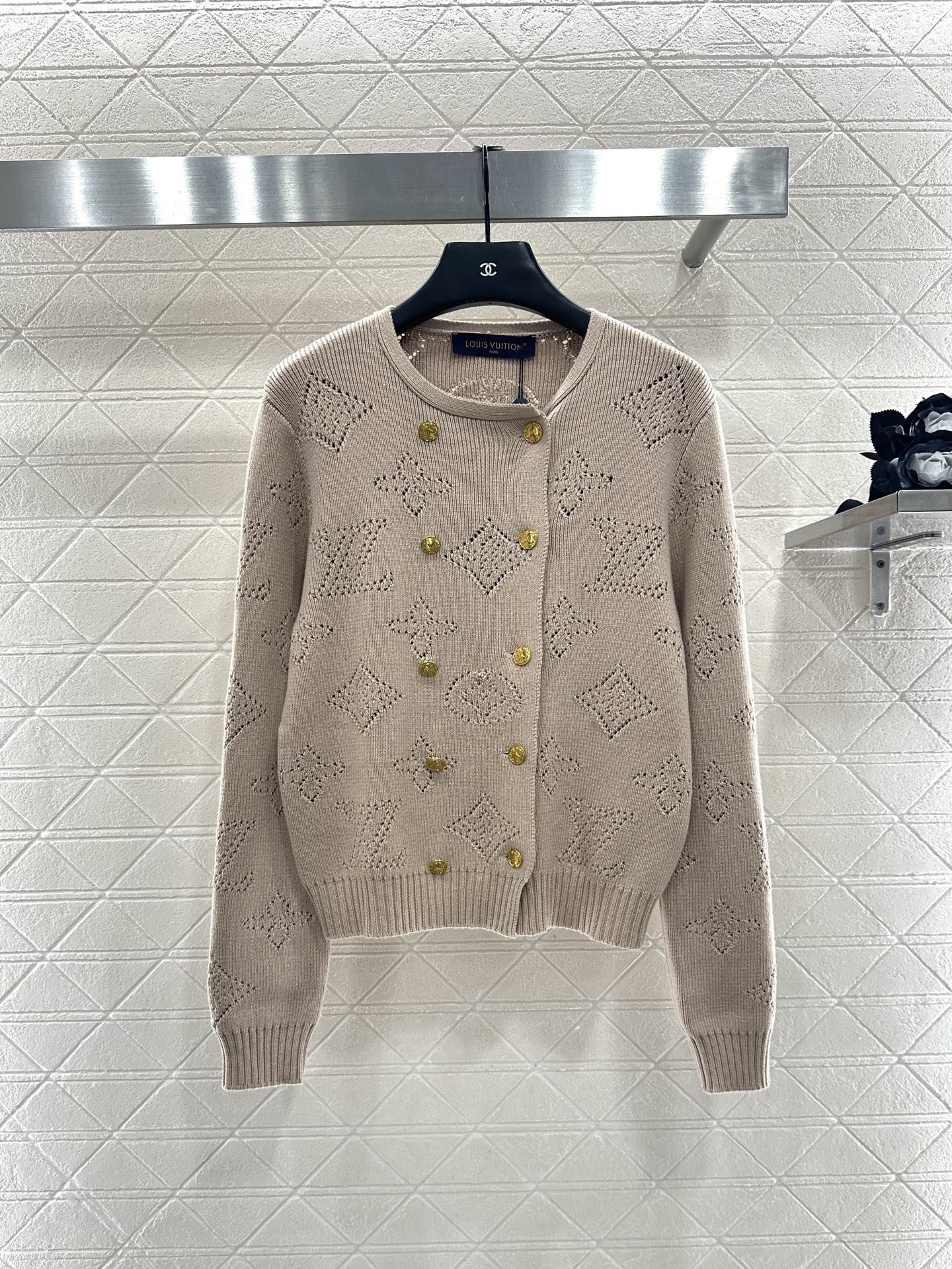 25fw new hollow wool knitted cardigan pleated skirt suit