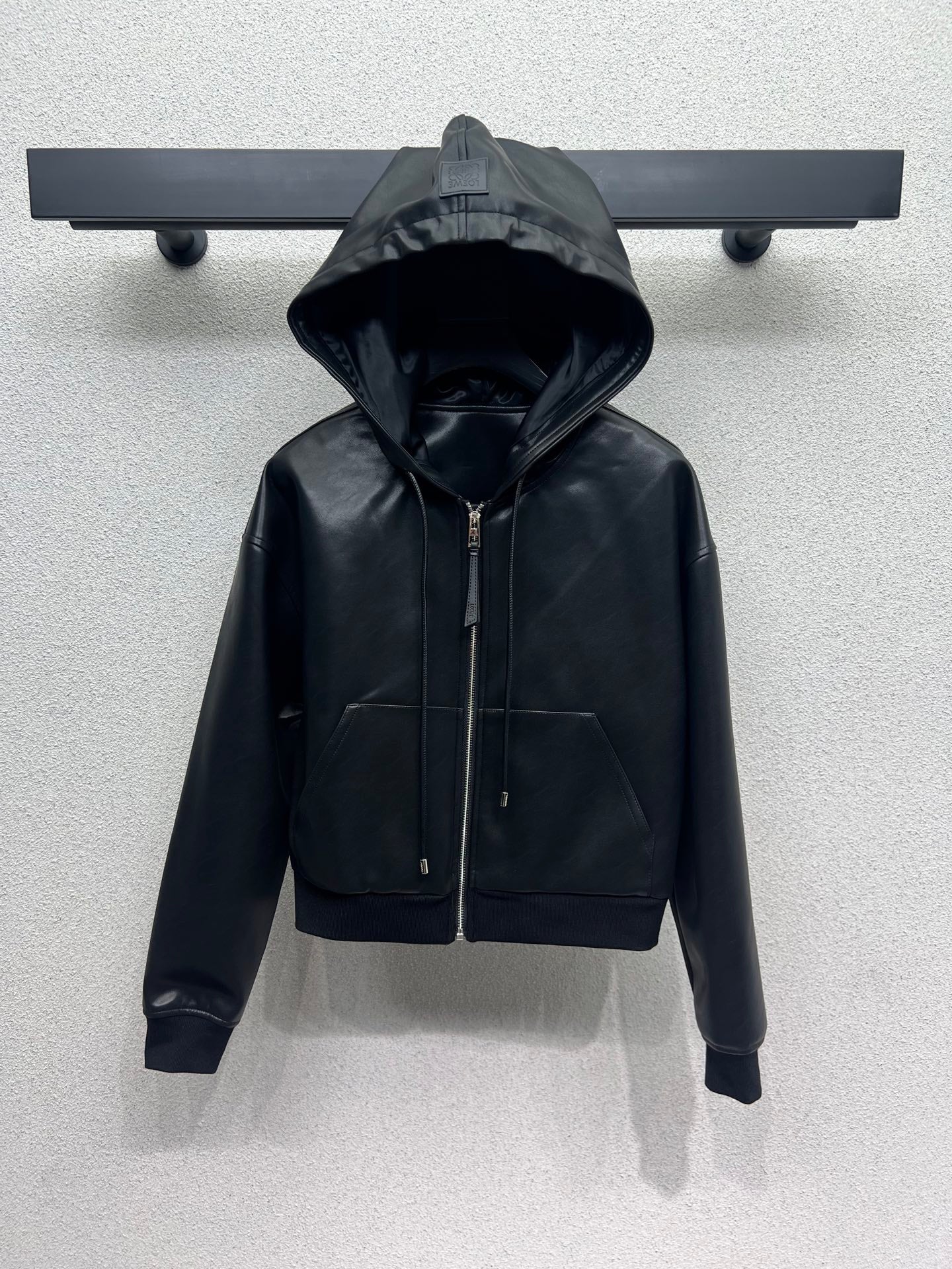 25fw Leather hooded jacket