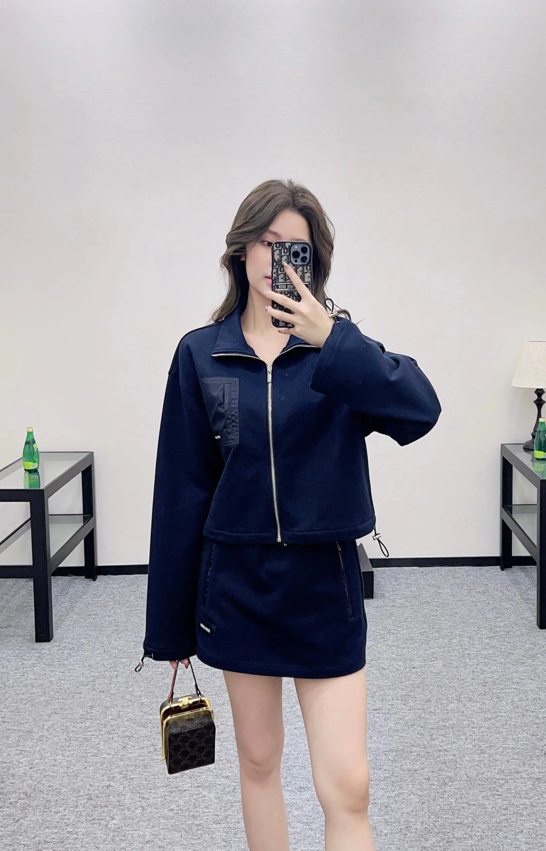 Zipper drawstring skirt