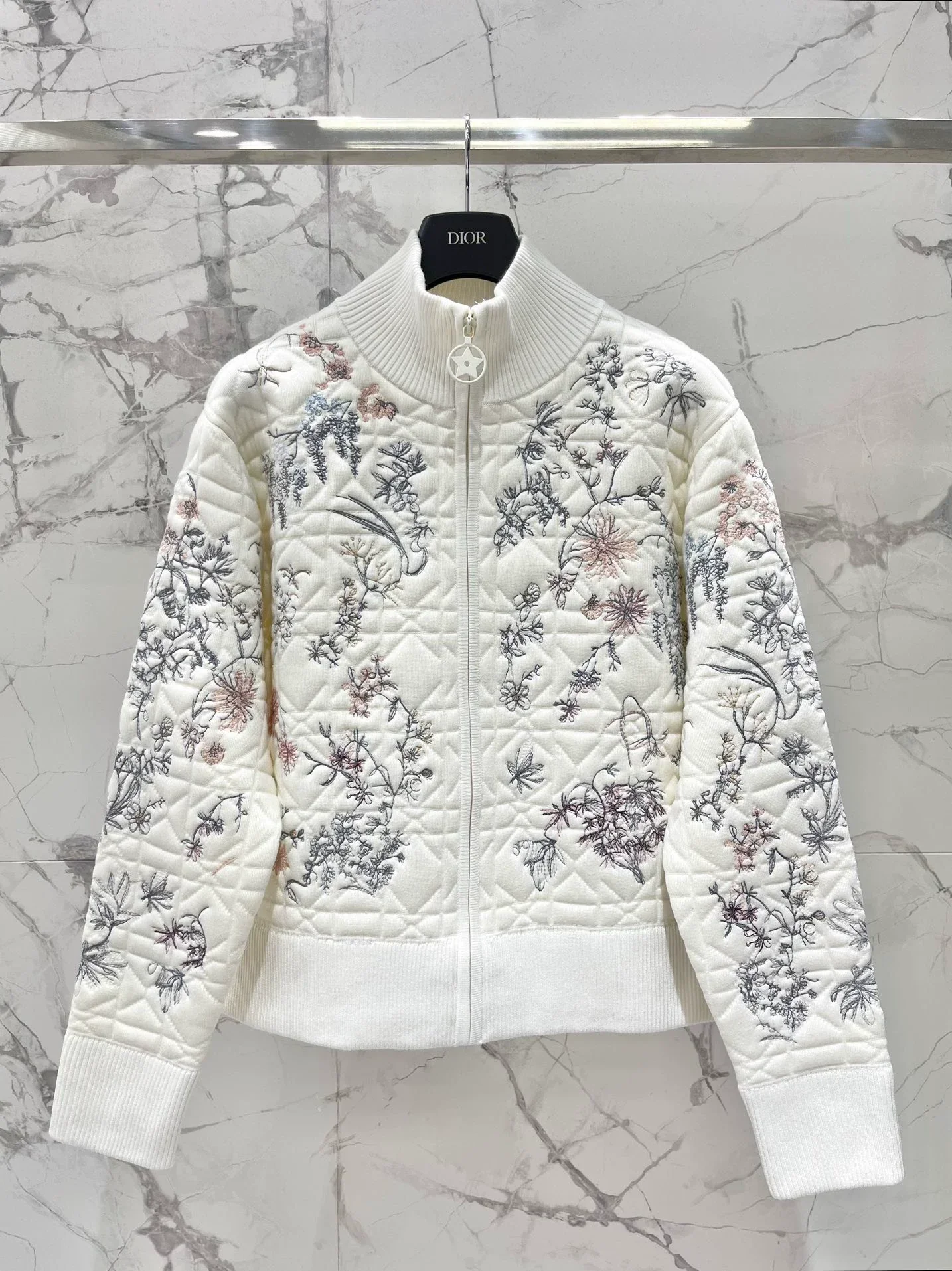 Vine patterned embroidered knitted cardigan