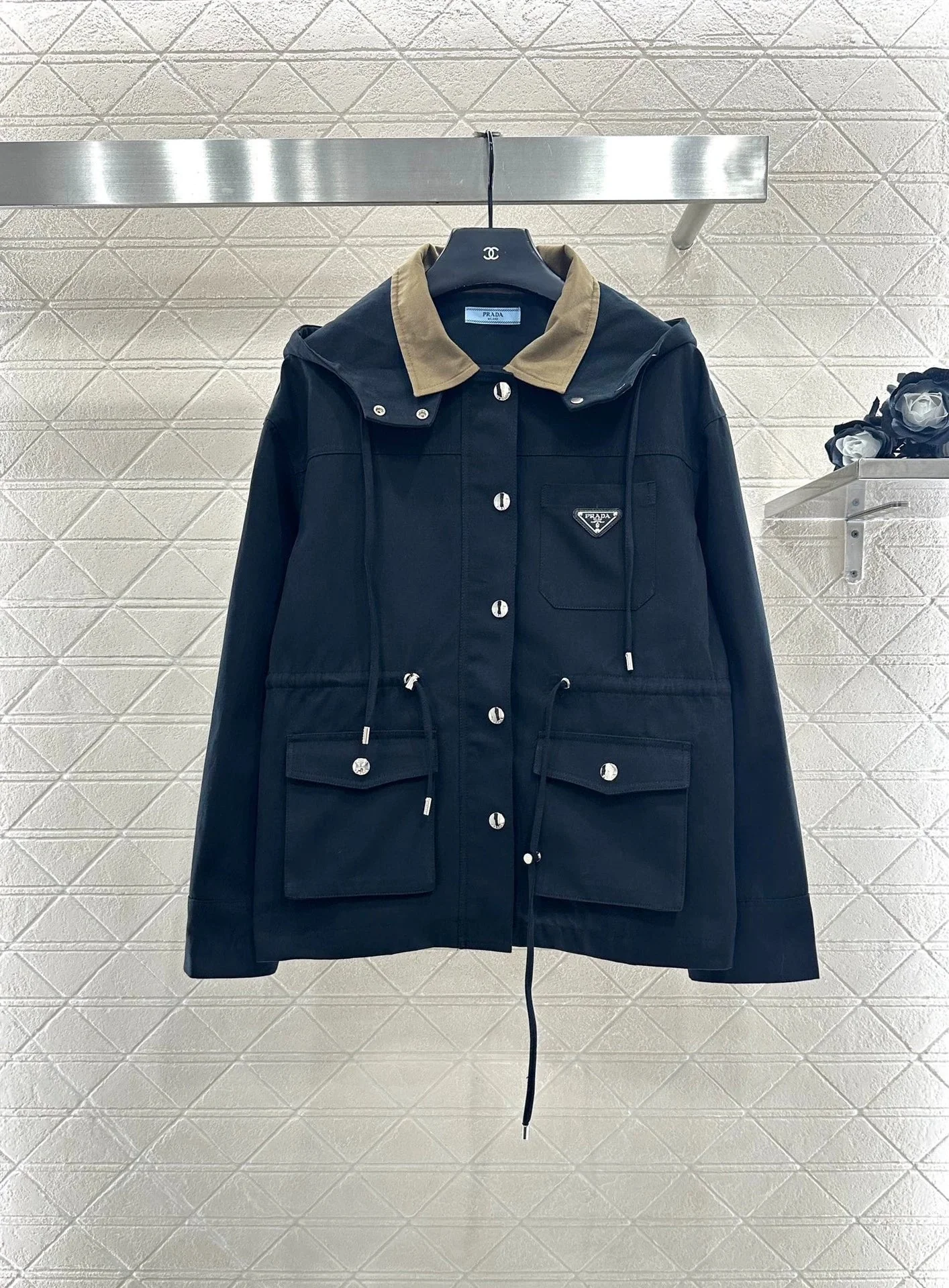 new Collar Hooded Drawstring Jacket