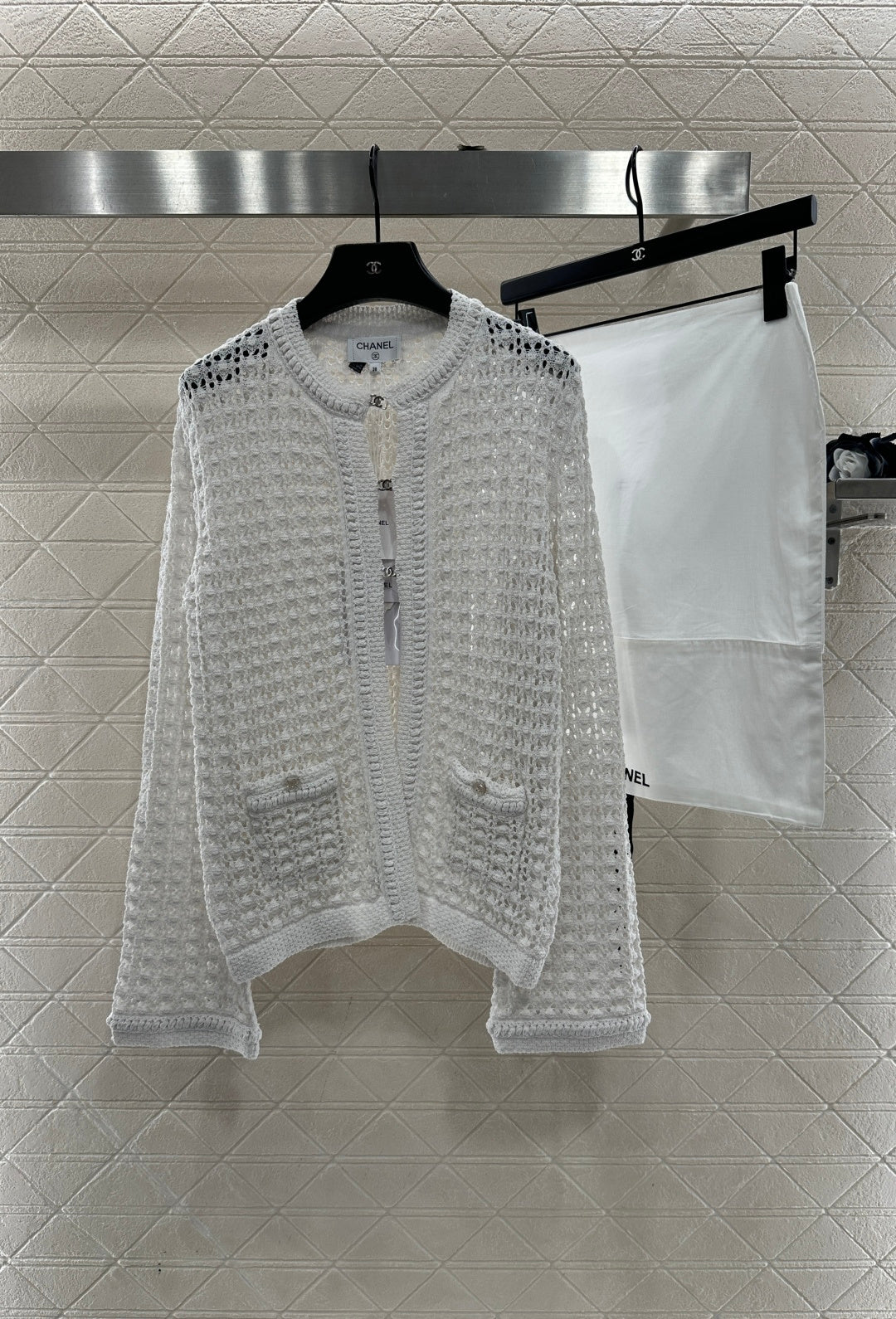 Openwork Crew Neck Cardigan