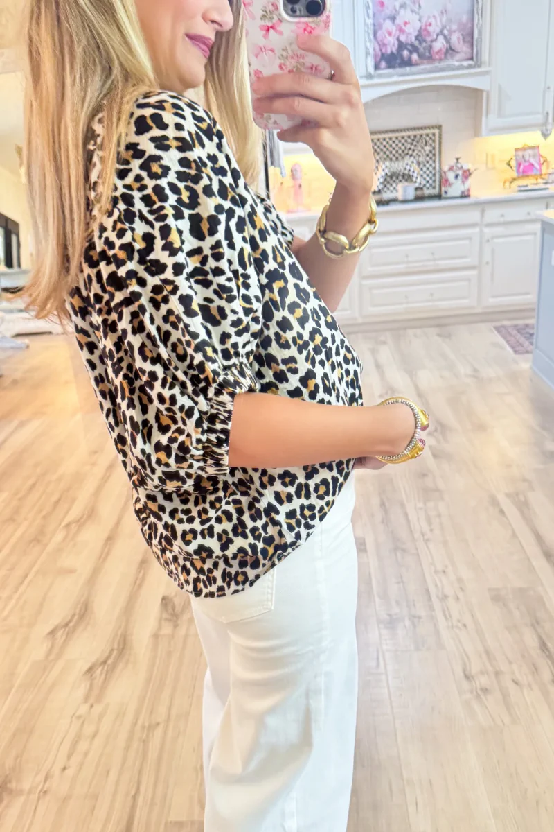 Camel Leopard Collard Blouse