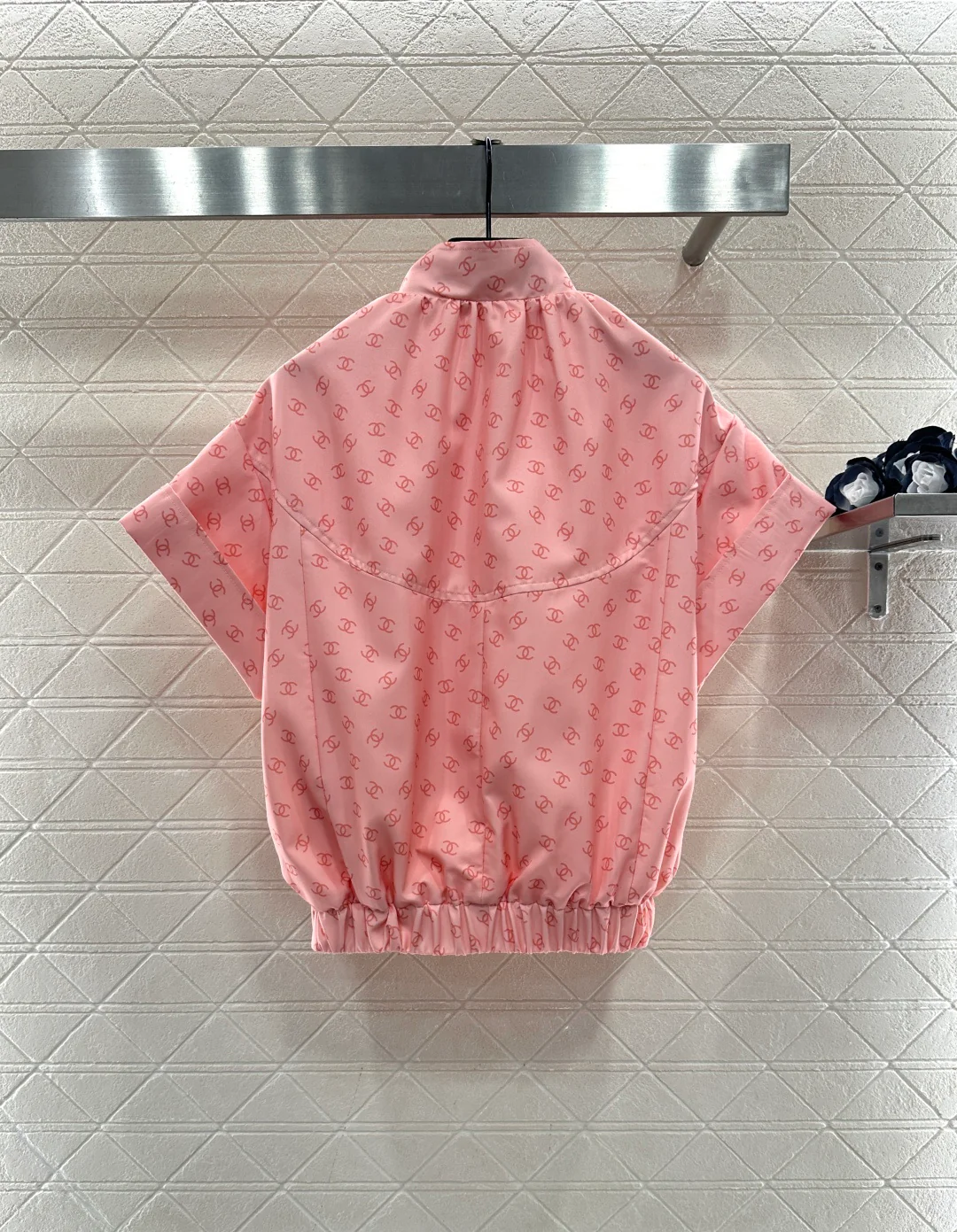 Printed Stand Collar Short-Sleeve Shirt