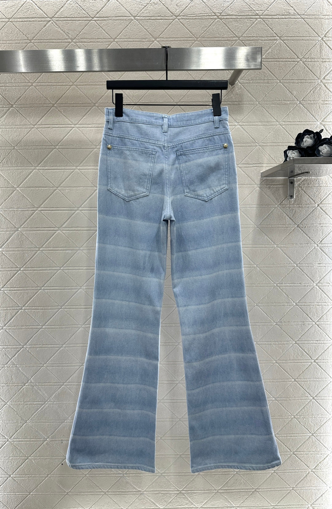 Laser-Dyed Striped Flared Jeans