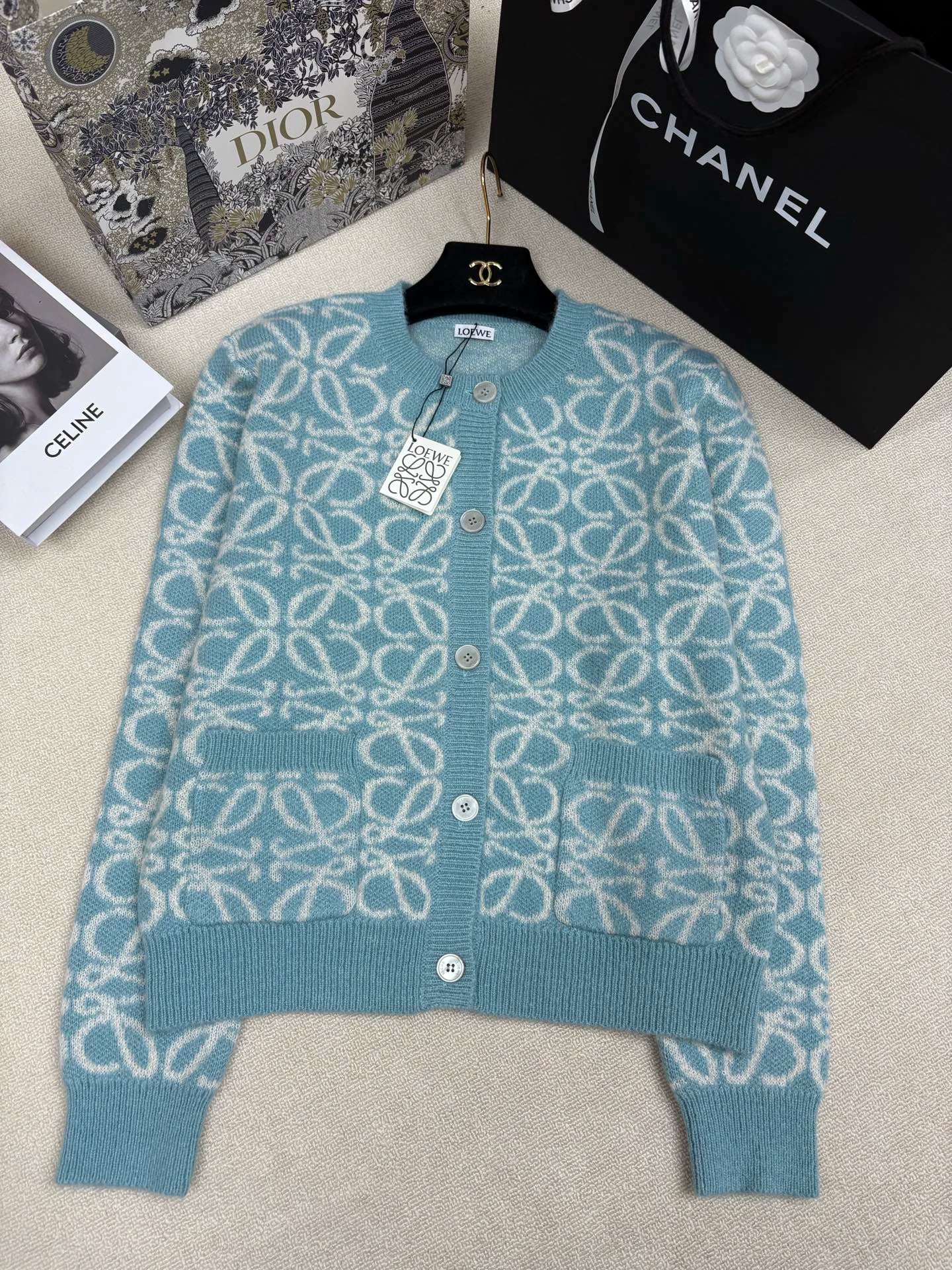 Color-blocked logo jacquard cardigan