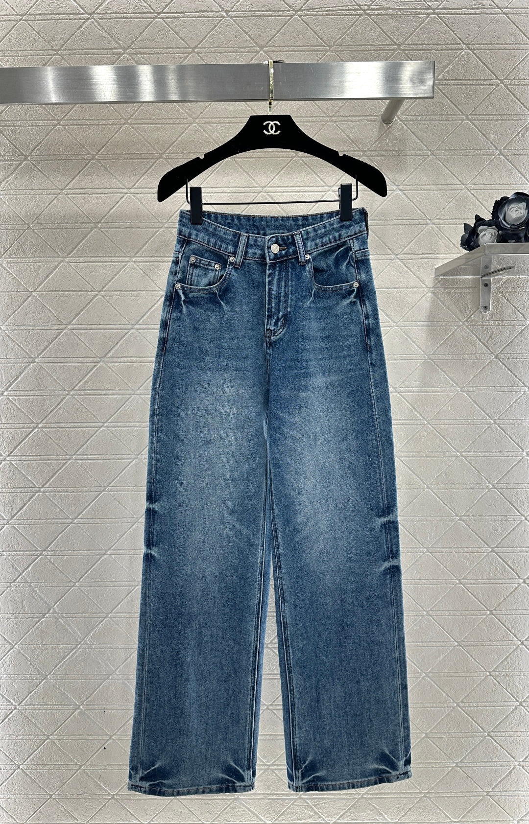 High-Waisted Distressed Straight-Leg Jeans