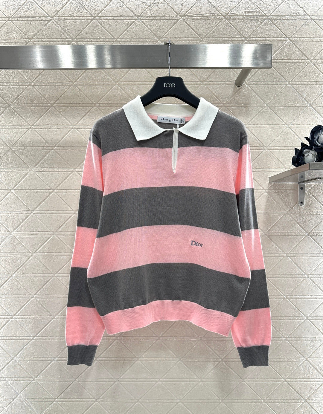Striped Knit Polo Long Sleeve