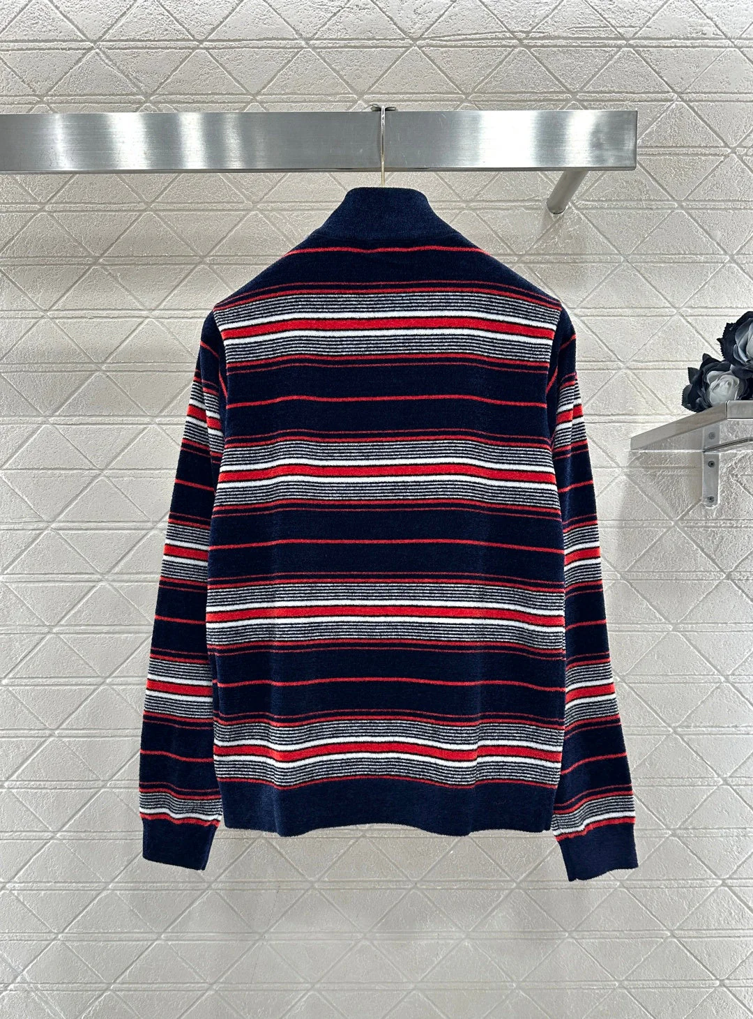 Knit Striped Stand Collar Long Sleeve