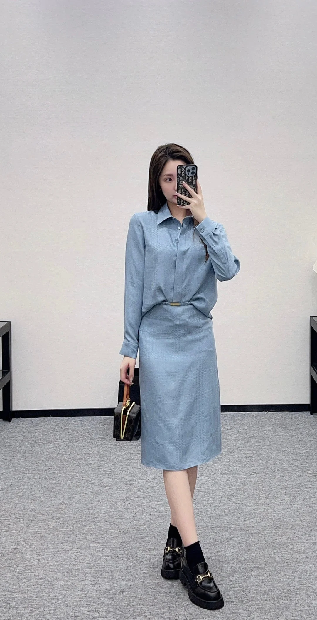 Jacquard Silk Blouse and Skirt Set