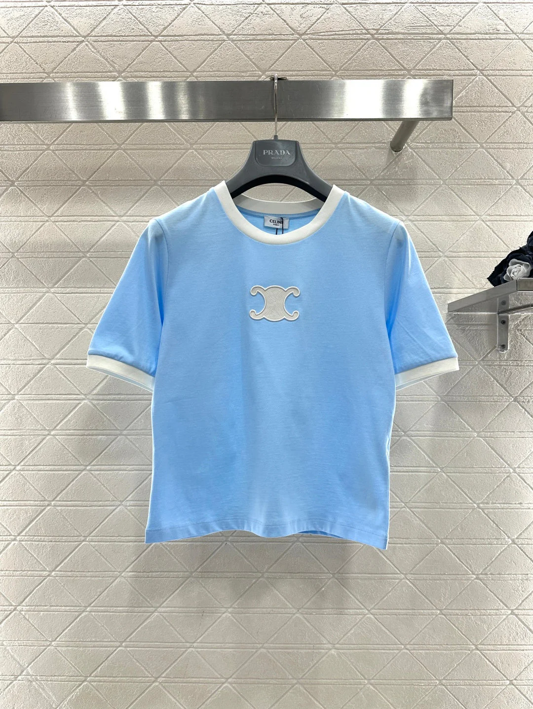 Short-Sleeve Contrast-Color Crew Neck Top