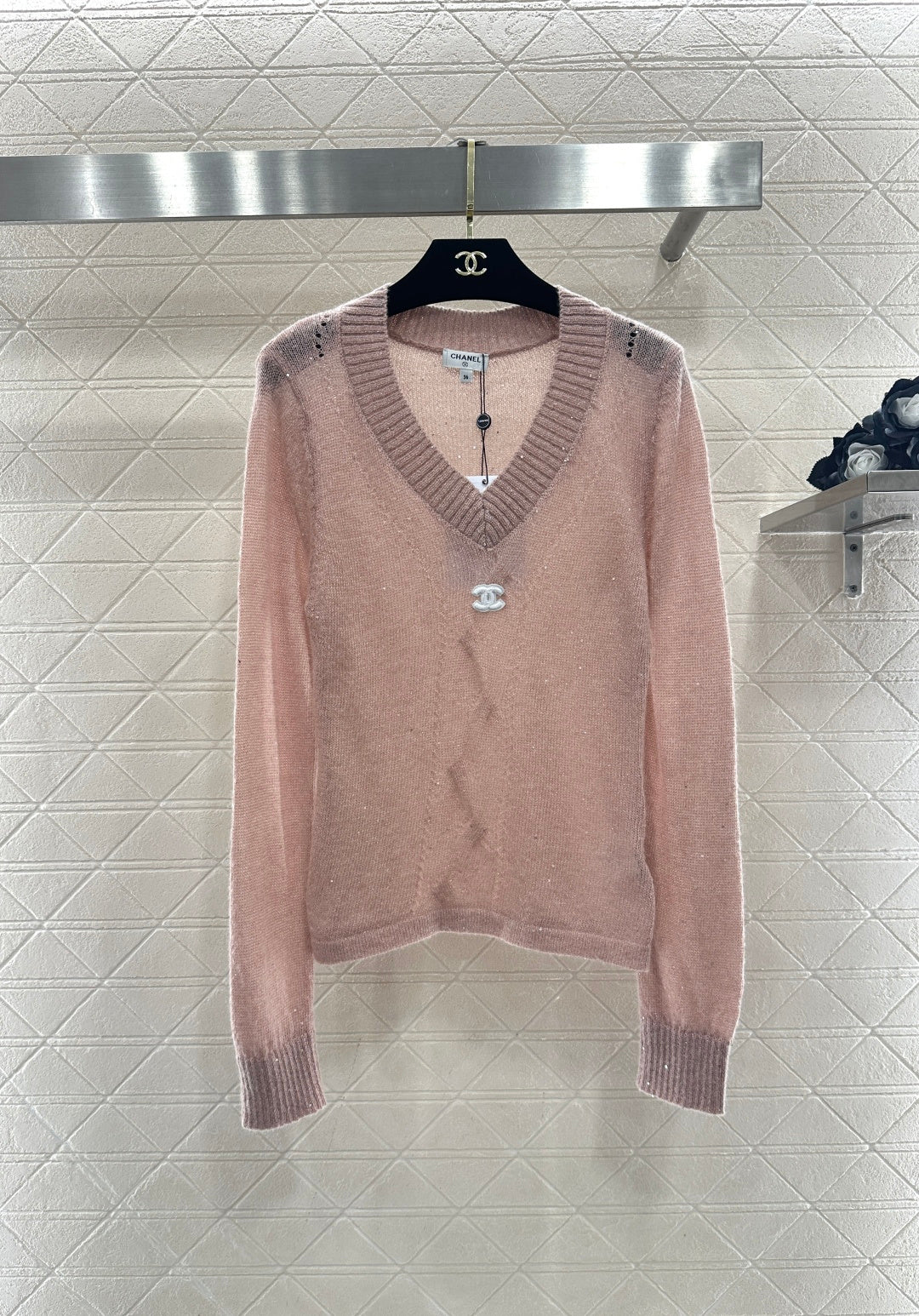 Sweetheart Neckline Sequined Sweater