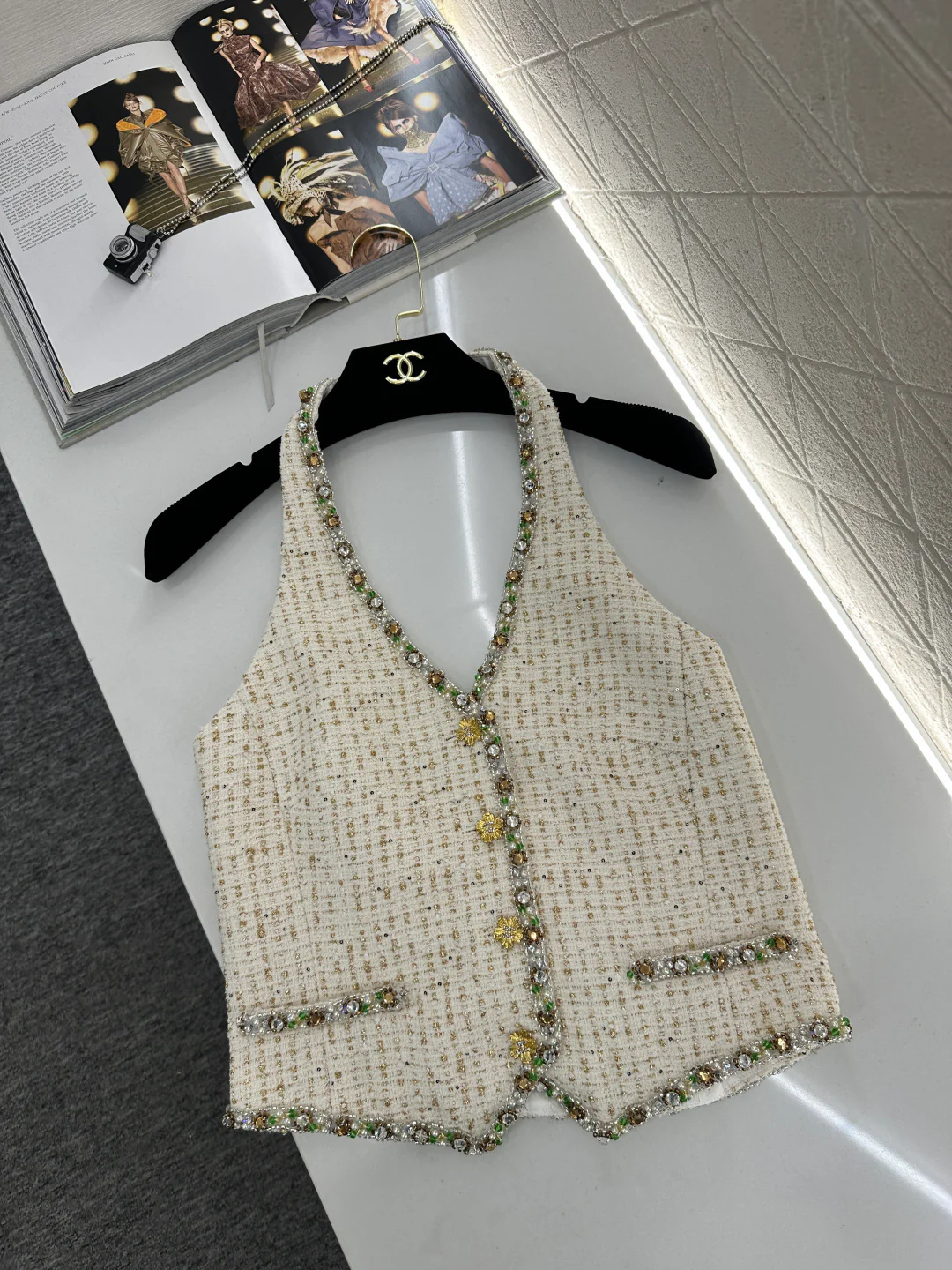 Rhinestone-Trimmed Halter Vest/Skirt