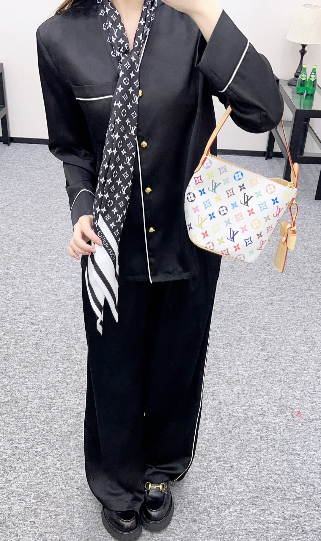 Printed Scarf, Top, and Pants Set