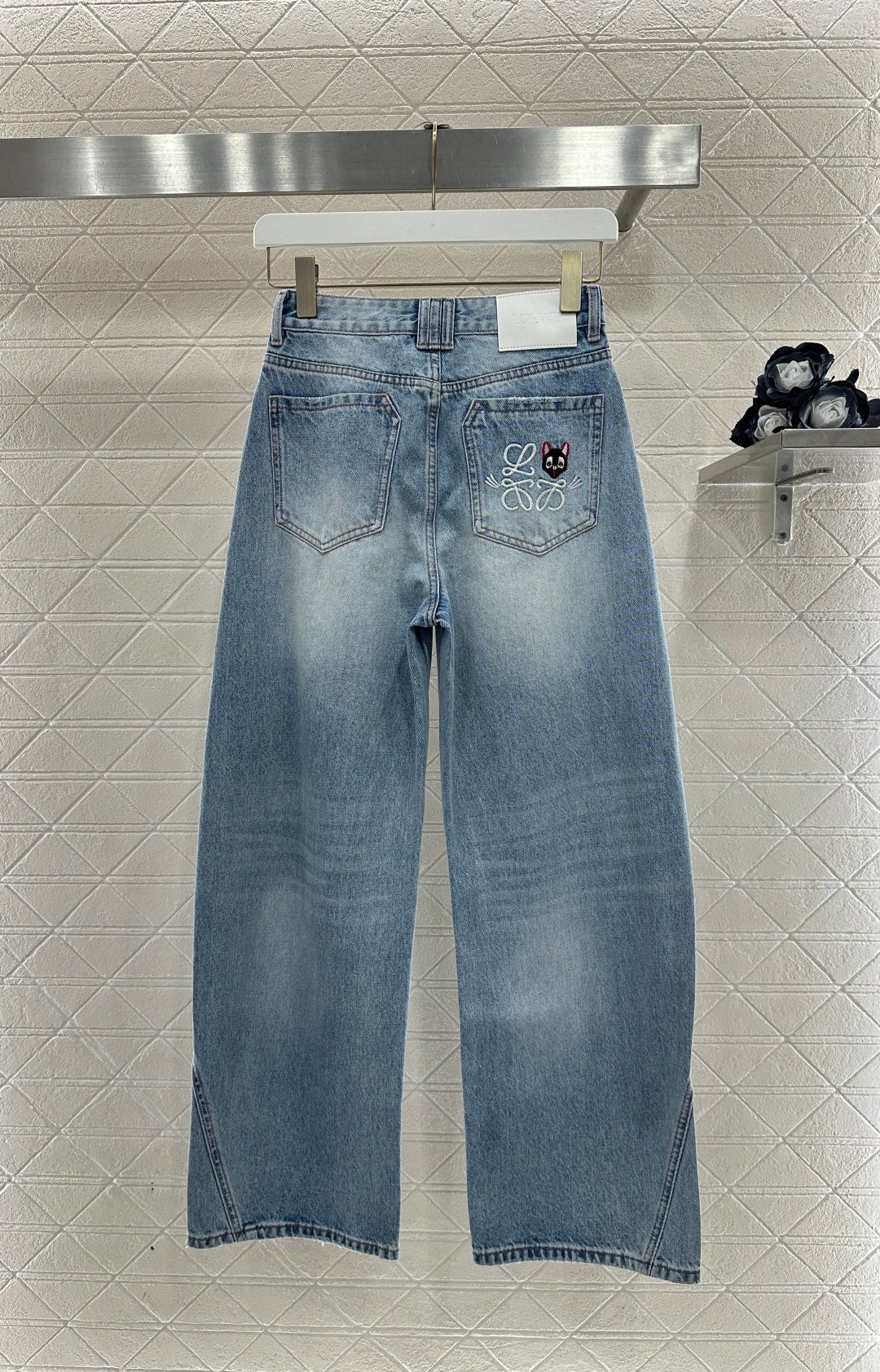 Embroidered Denim Curved Blade Pants