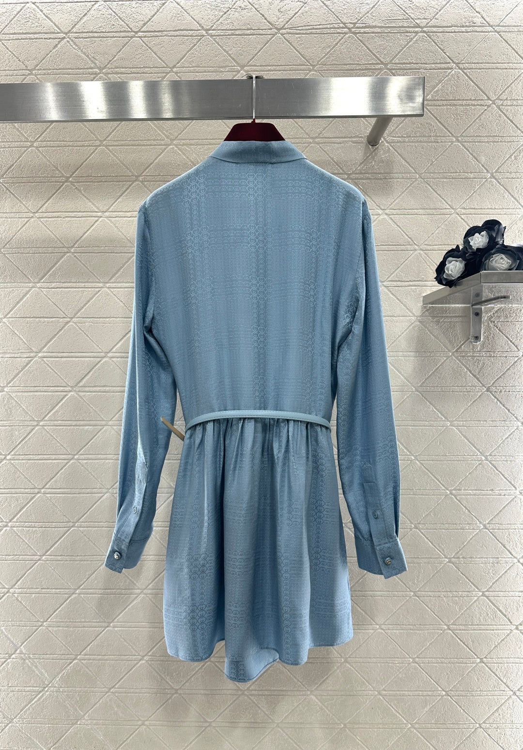 Belted Jacquard Silk Dress