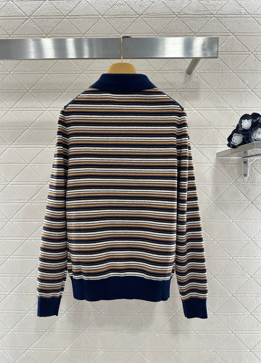 Striped Collared Knit Top