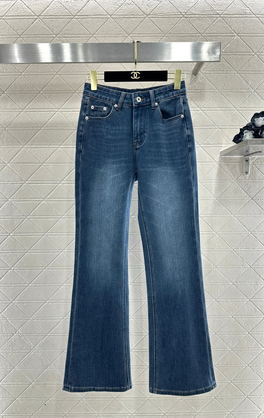 High-Waisted Slightly Flared Denim Pants