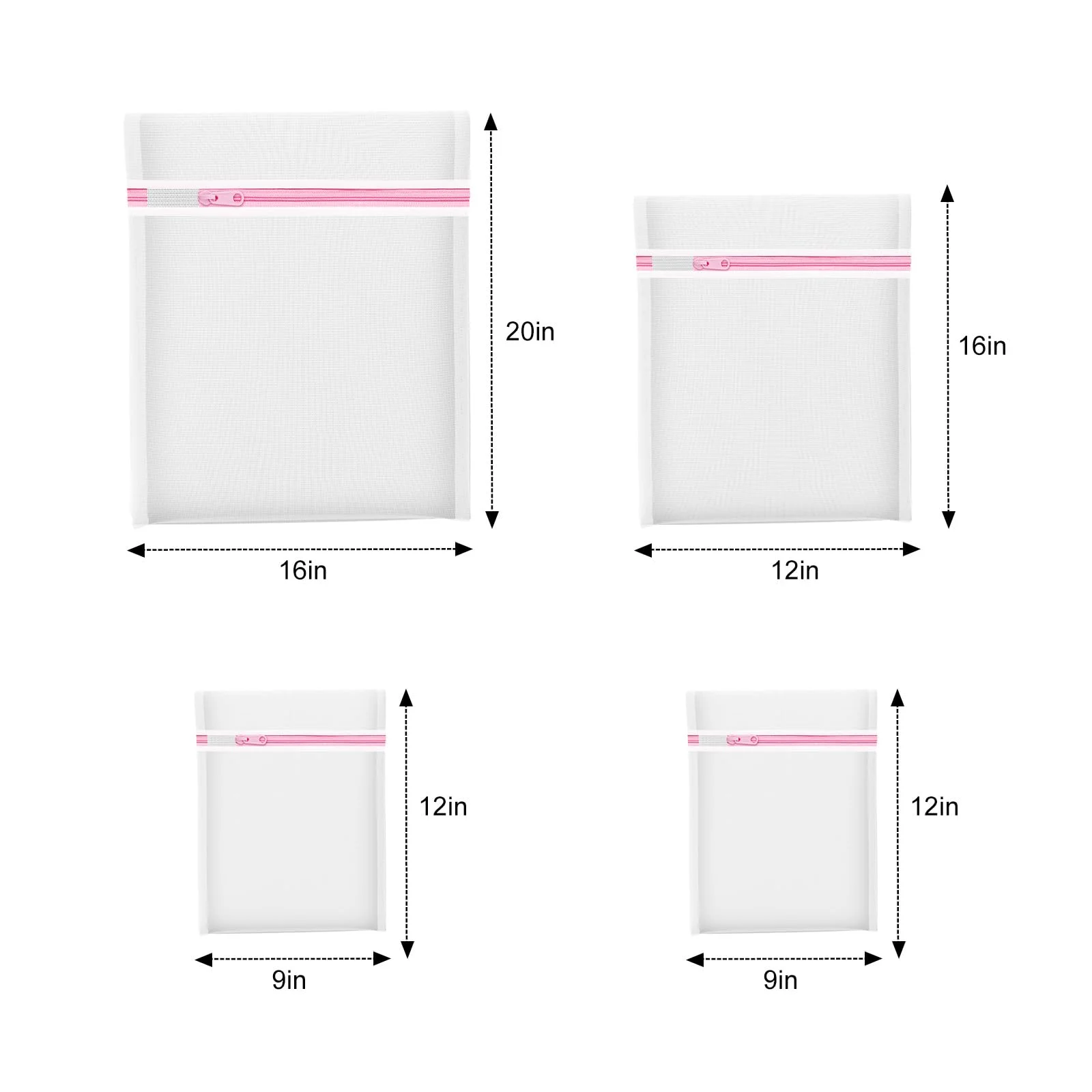 4Pcs Zippered Mesh Wash Bags, Laundry Organizer for Delicates Toys Travel, Lingerie Protector with Locking Zipper, Dorm Room Necessities, White