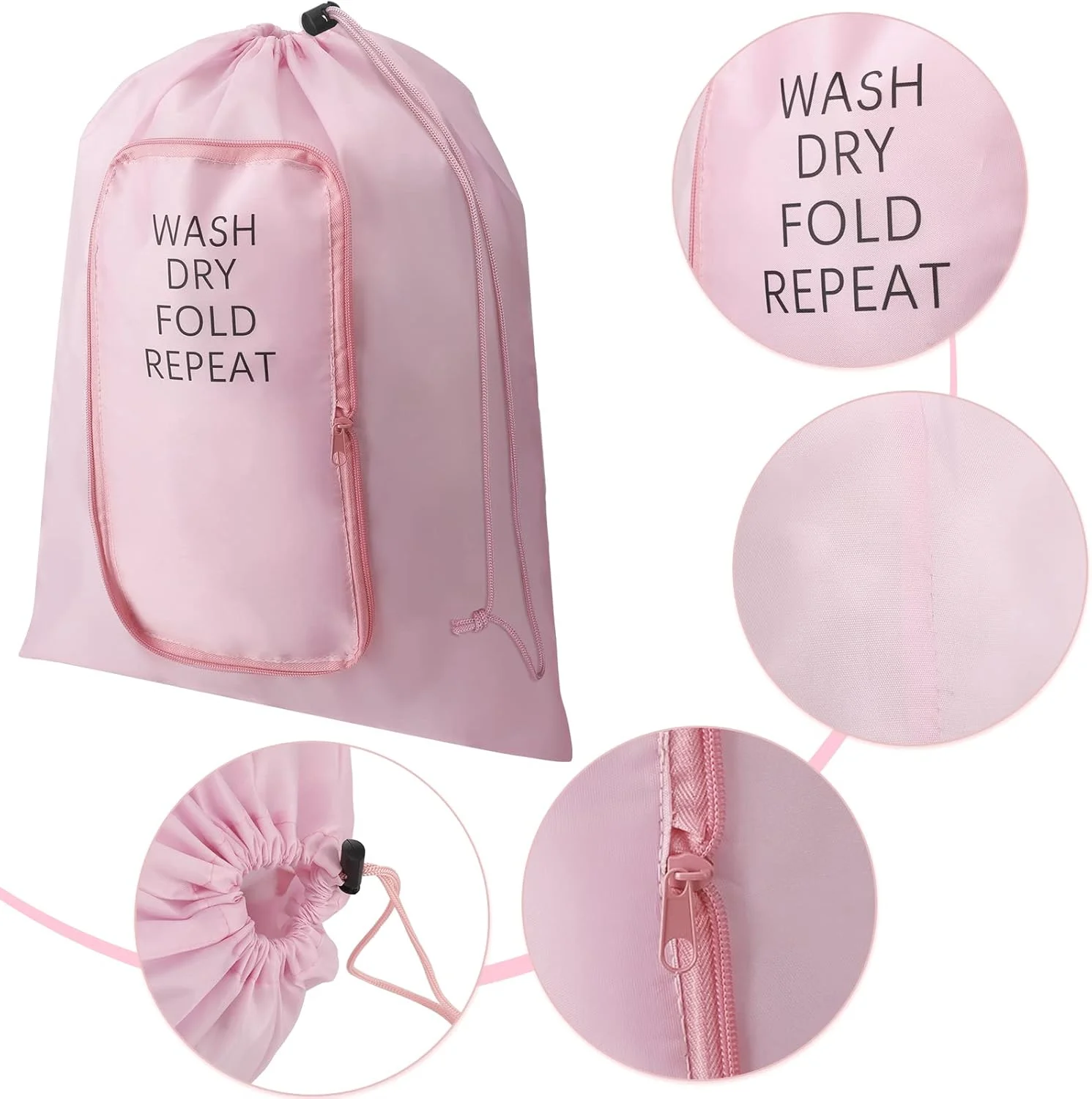2 Pcs Travel Laundry Bag Washable Dirty Clothes Bag with Drawstring and Zipper for Suitcase, 22 x 18 Inch (Pink, Gray,Classic)