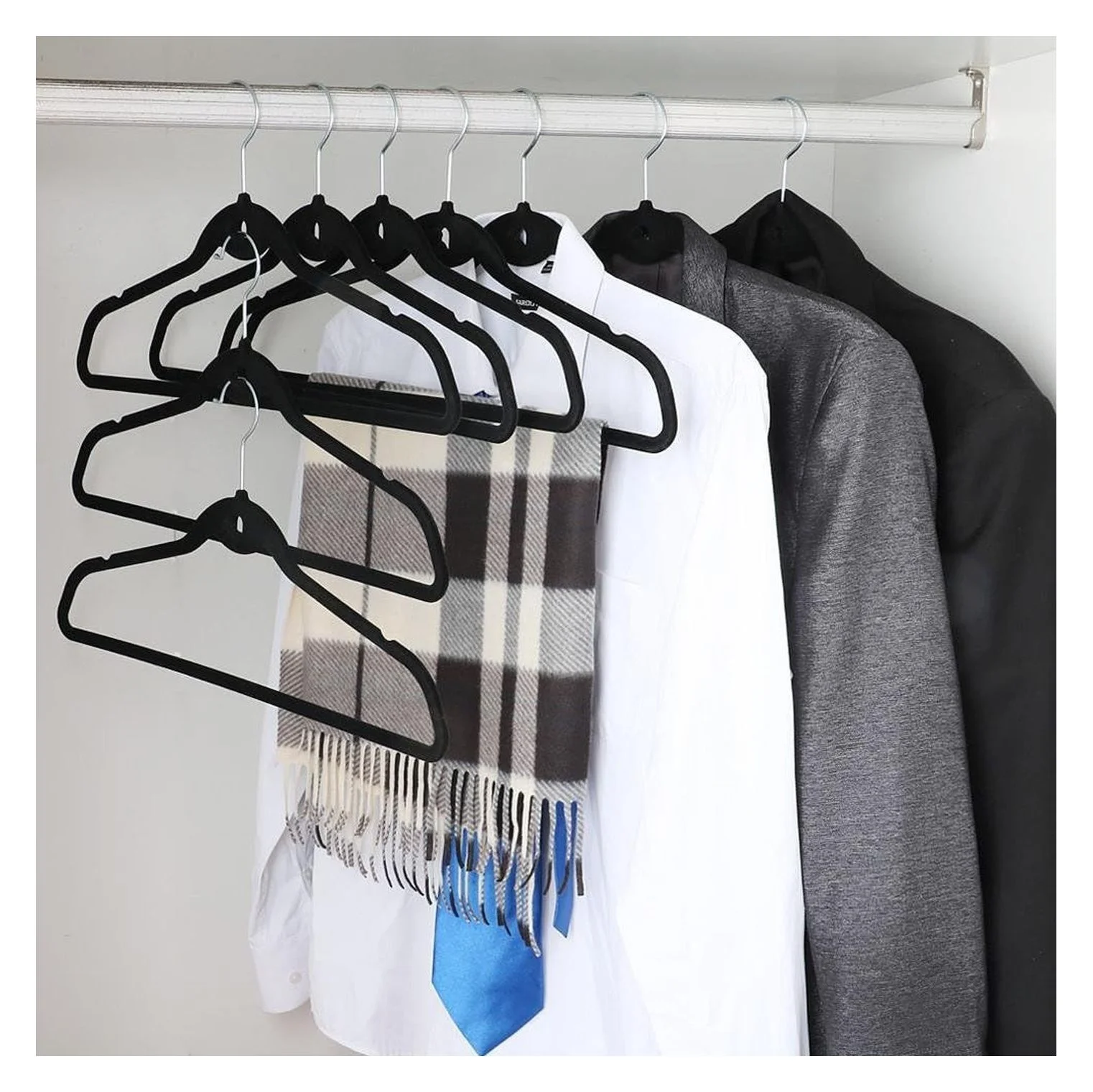 Premium Cascading Velvet Hangers 100 Pack - Non Slip Hangers with Cascading 360 Swivel Black-Space Saving Clothes Hangers