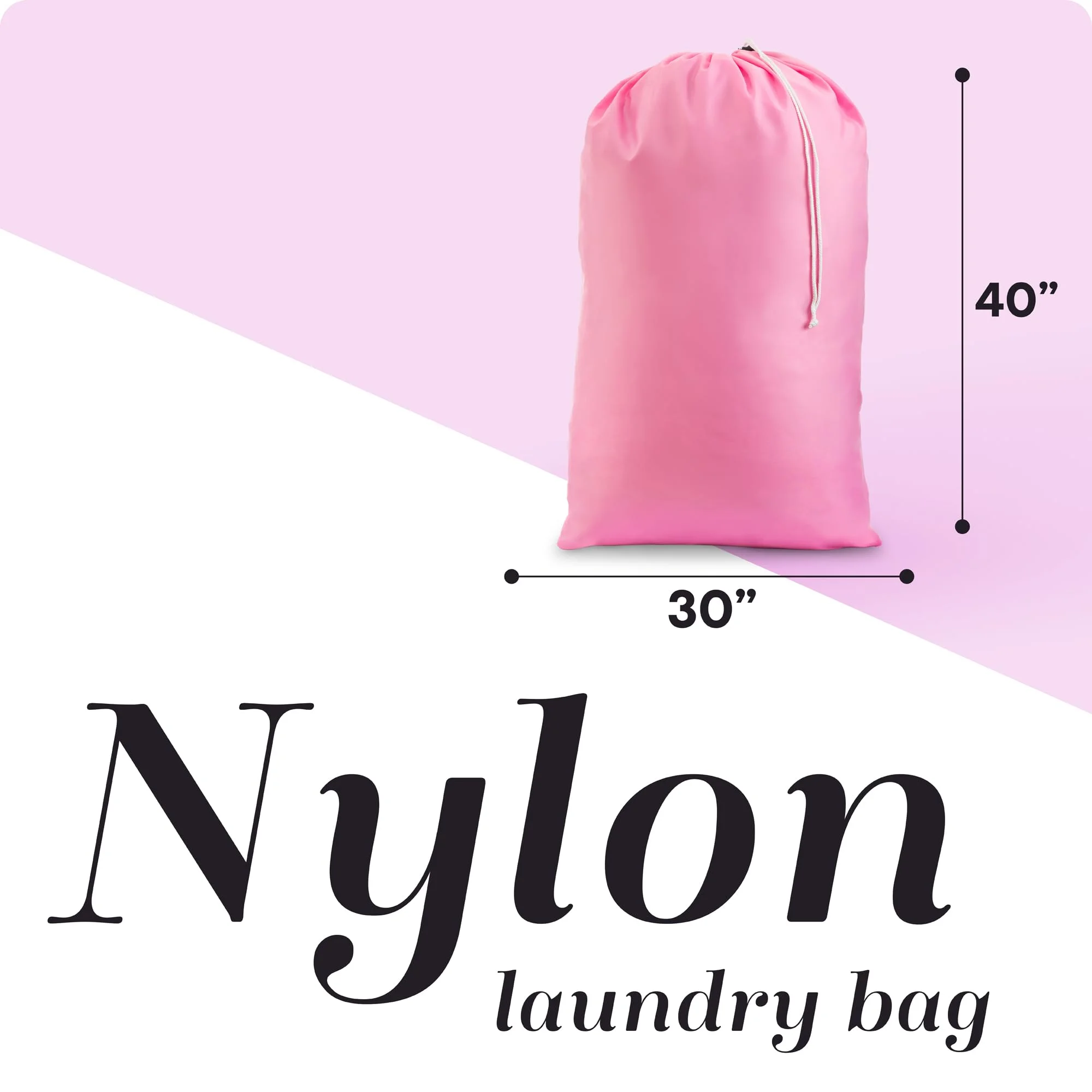 Large Capacity Laundry Bag, Nylon Fabric with Drawstring Closure, Machine Washable for Convenience, Ideal for Home or Dorm Use, Pink