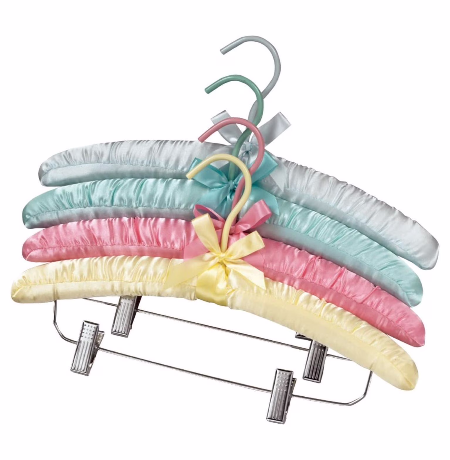 Padded Hangers with Clips - Set of 4, Non-Slip Clothes Hangers for Dresses, Skirts, Sweaters, Robes - Closet Organization, Durable Metal Hook, Bow Detail Multicolor One Size Fits All