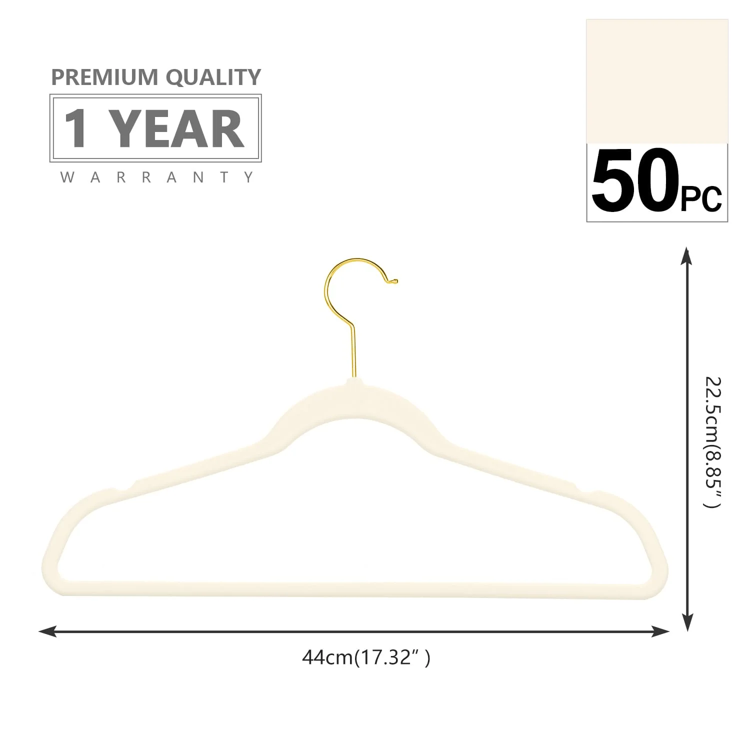 Velvet clothes hangers 50 pack, heavy duty non slip velvet suit hangers with gold hooks, slimline space saving hangers for closet storage, ivory gold