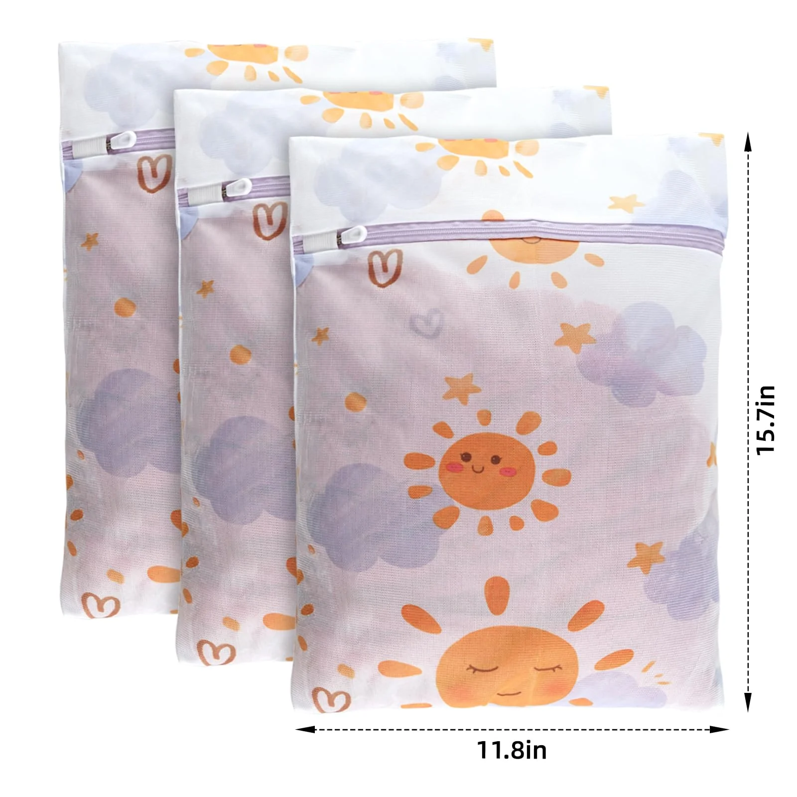 3Pcs Honeycomb Mesh Laundry Bags Set, Heavy Duty Wash Bags for Underwear/Socks, 12x16 Inch with Zipper Cover, White