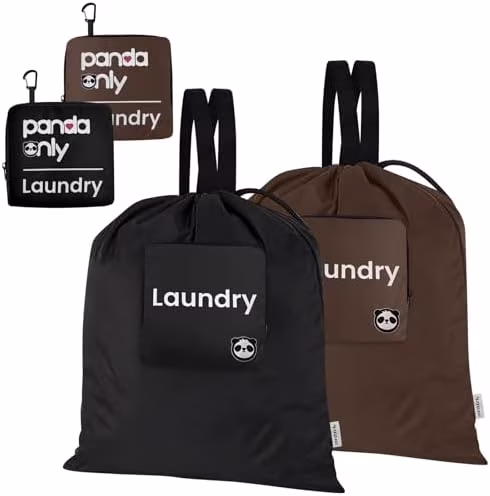 2 Pack 21"x 21" Panda Travel Laundry Bag, Washable Laundry Bag with 2 Compartment Pockets,Thicker Handle Straps Dirty Clothes Bag, Reusable Large Laundry Bags for Gym Beach Camp