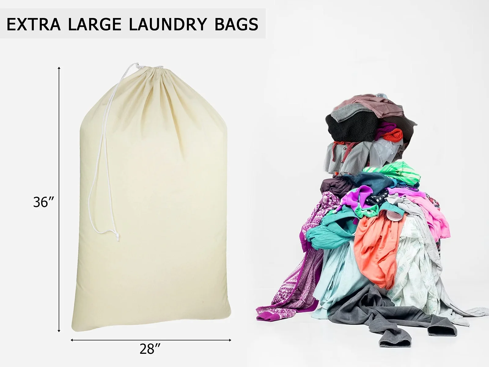 COTTON Extra Large Laundry Bags - Heavy Duty Cotton Canvas Drawstring C...
