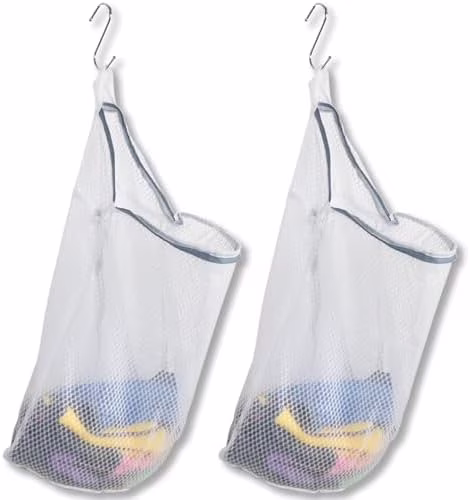 2Pcs Mesh Hanging Laundry Bags for Washing Machine, 15 X 12 inch Wash Bag for Clothes Delicates Lingerie with S Hooks$$Home Decor, Kitchen, & Other