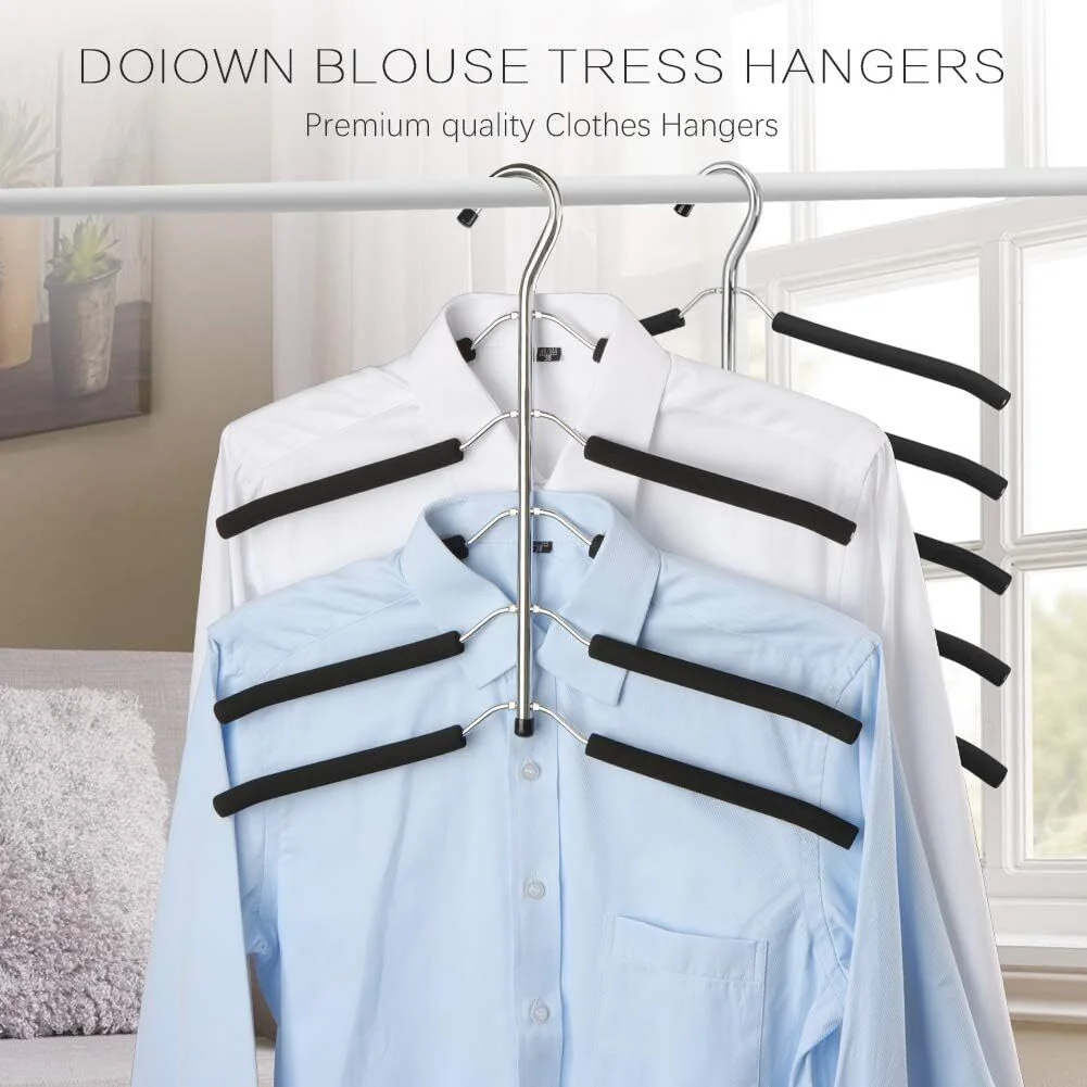 2 Pack 5 Tier Blouse Tree Hangers Non Slip Space Saving Shirts Clothes Hangers