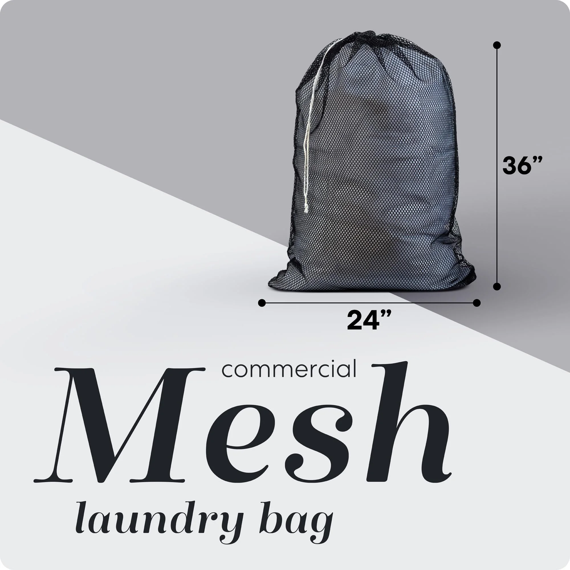 Extra Large Mesh Laundry Bag 24 by 36 Inches Heavy Duty Machine Washable Secure Drawstring for Dorm Room Apartment Camping Gear Black