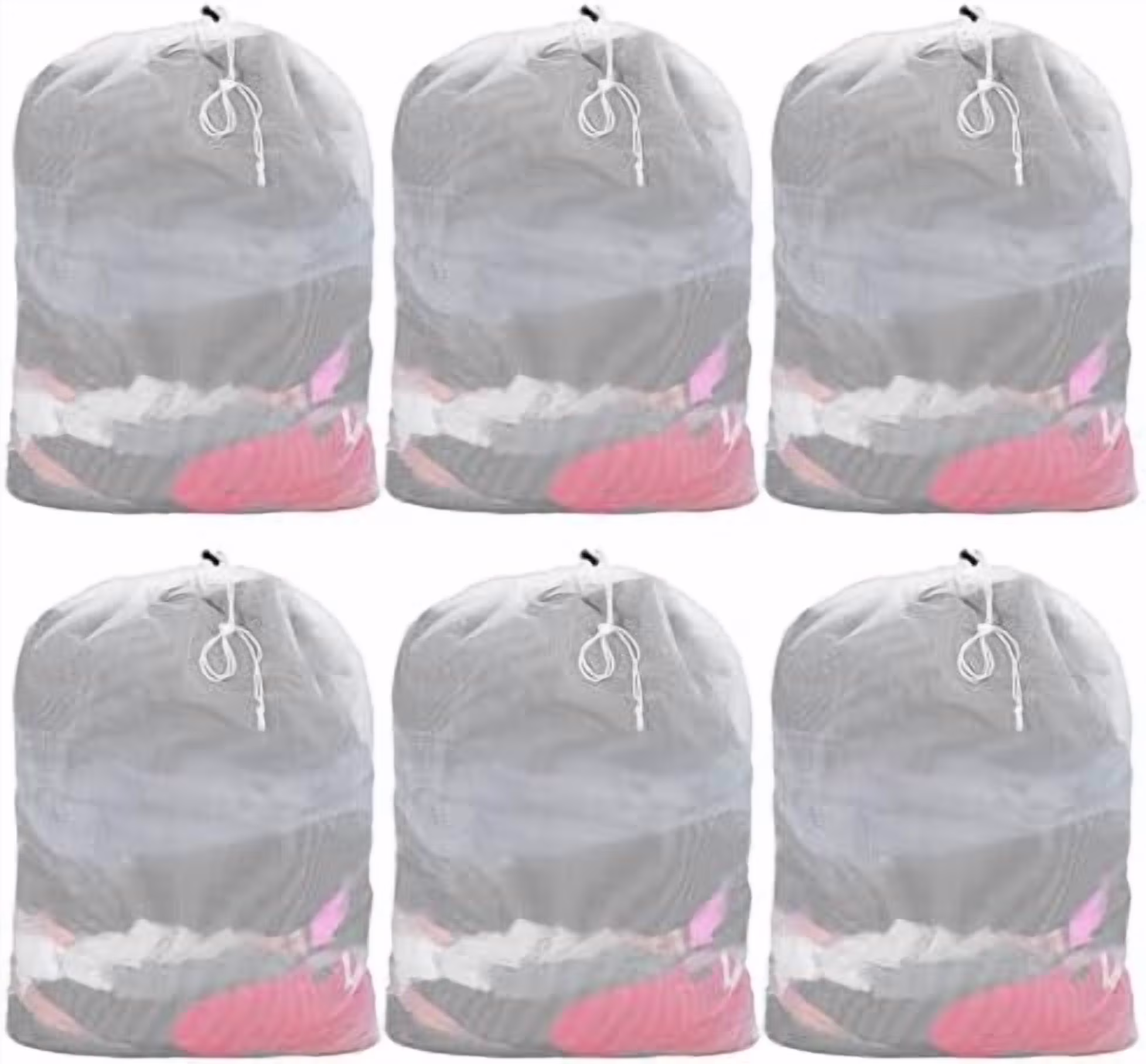 6 Pack Mesh Laundry Bag with Drawstring Closure, 24" x 35" Heavy Duty Extra Large Laundry Bags for Travel, Storage, College, Dorm and Apartment Dwellers, Machine Washable
