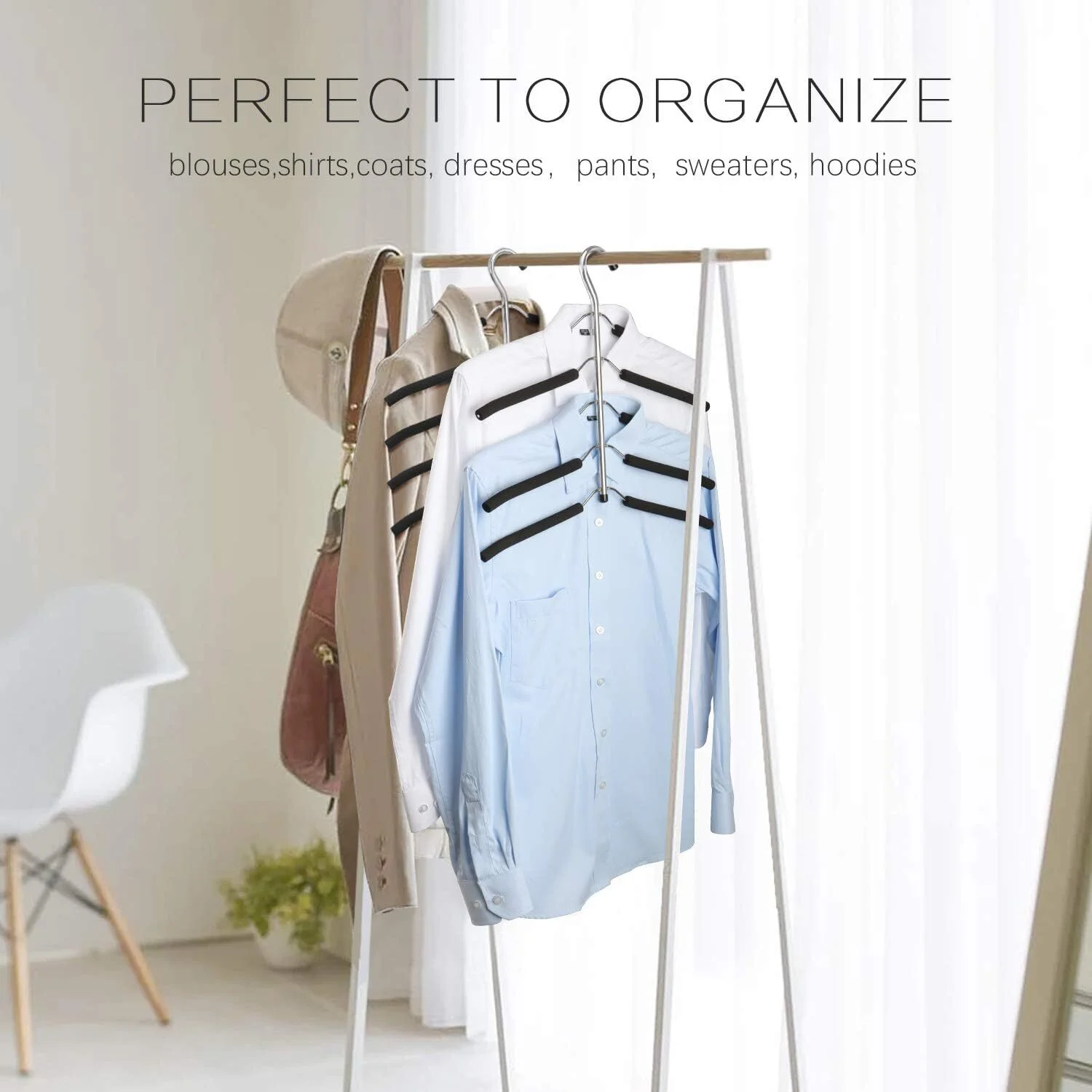 2 Pack 5 Tier Blouse Tree Hangers Non Slip Space Saving Shirts Clothes Hangers