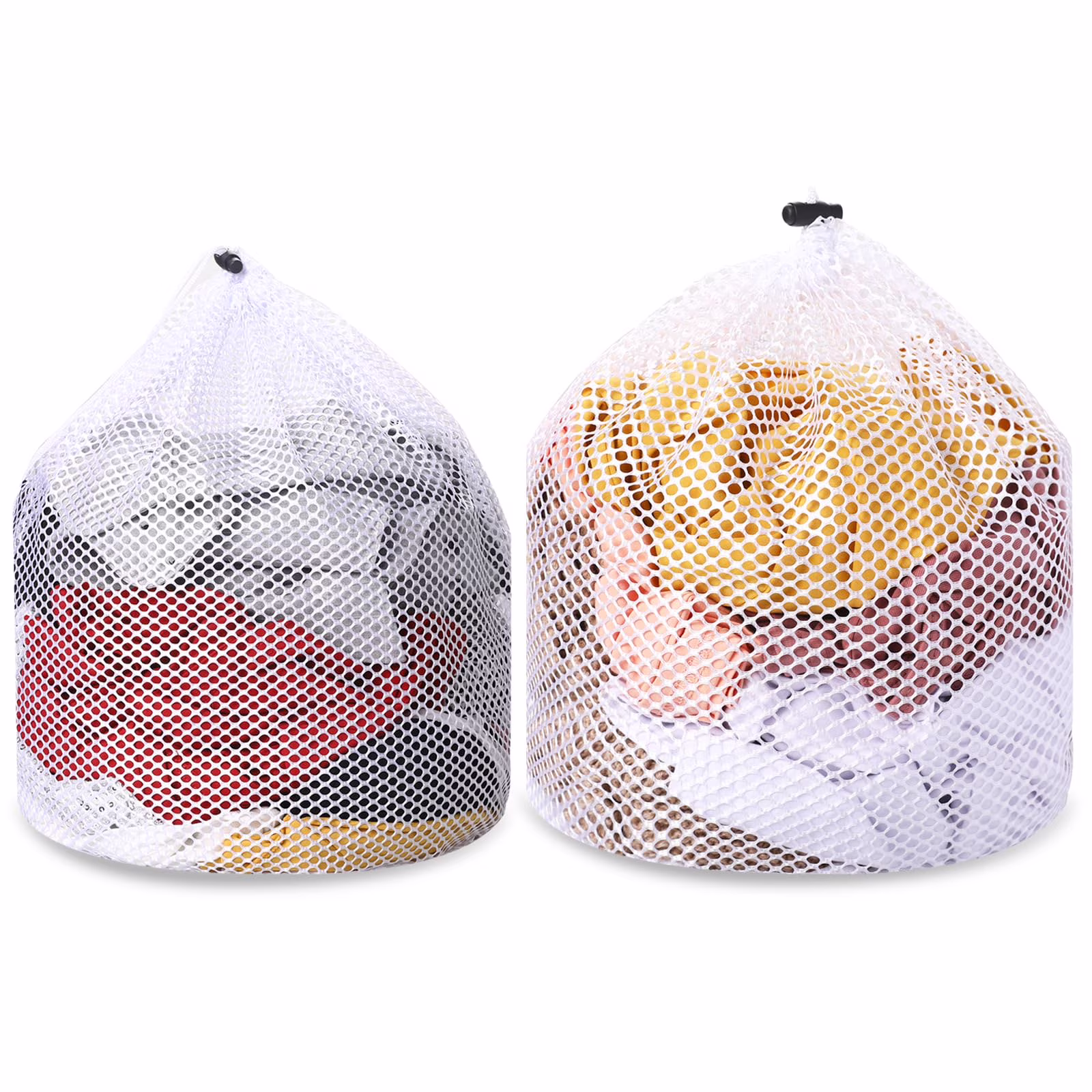 Laundry Mesh Bags 2pcs White, Drawstring Design for Socks Delicates, Machine Washable Travel Storage Bags, Home College Use, 12x16 16x20 Inch