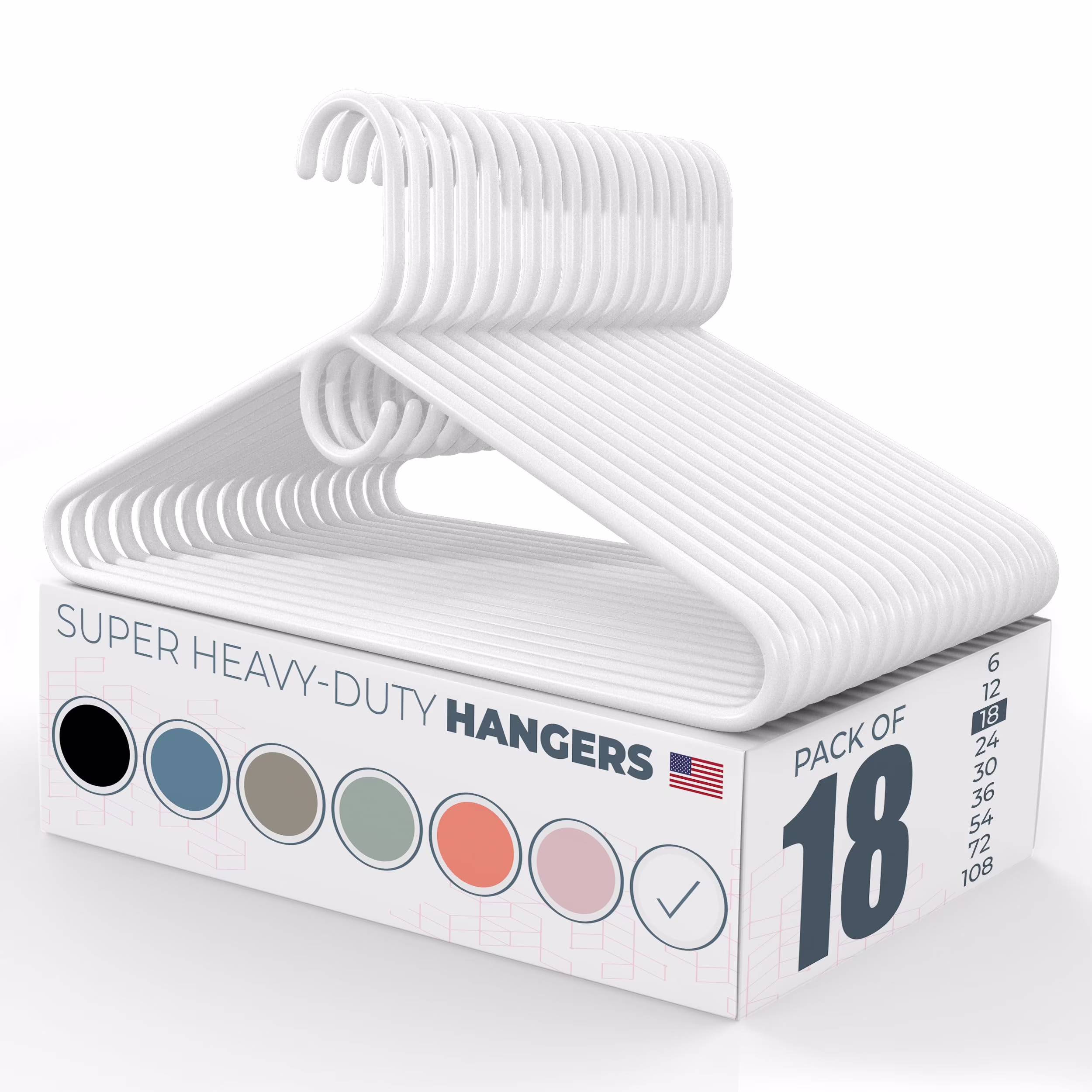 Bulk Plastic Clothes Hangers Heavy Duty,Made, Slim Space Saving Design for Jackets Coats Pants, Durable and Sturdy, 18pk White