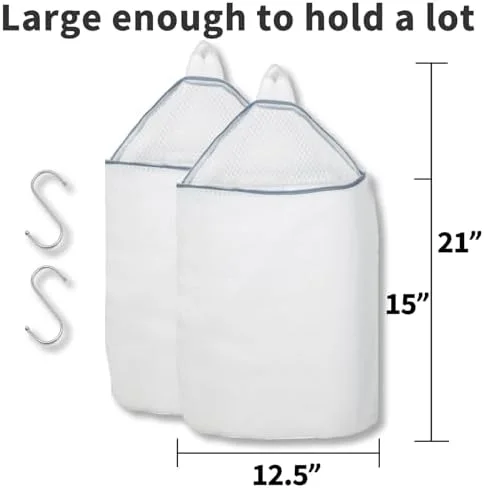 2Pcs Mesh Hanging Laundry Bags for Washing Machine, 15 X 12 inch Wash Bag for Clothes Delicates Lingerie with S Hooks$$Home Decor, Kitchen, & Other