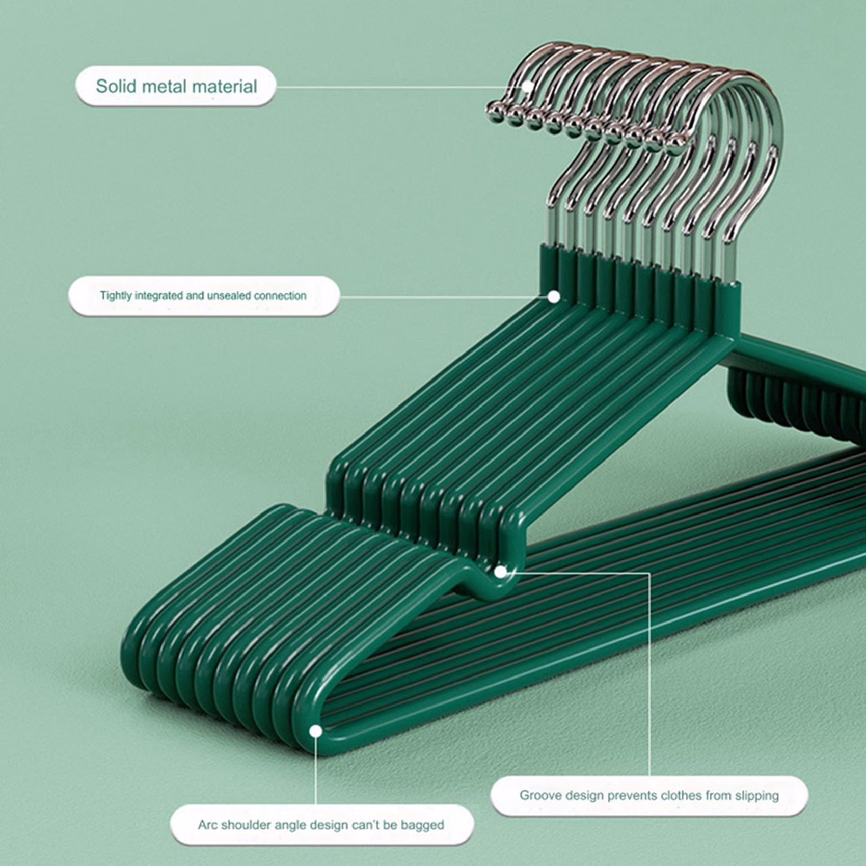 40X Clothes Hangers with Non-Slip Design, Traceless Clothes Racks, Sturdy Heavy Duty Coat Hangers Green