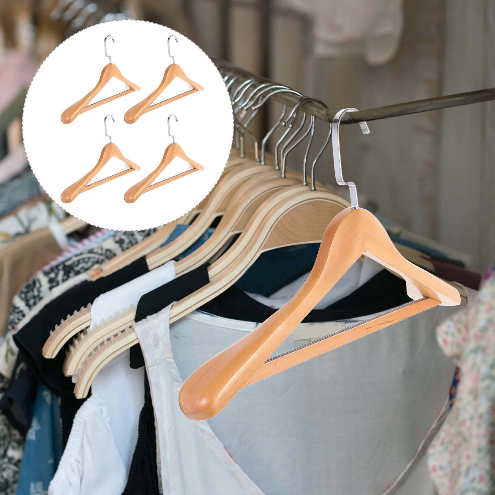 4 Pcs Wooden Clothing Hanger Hanging Suit Hangers Women's Khaki