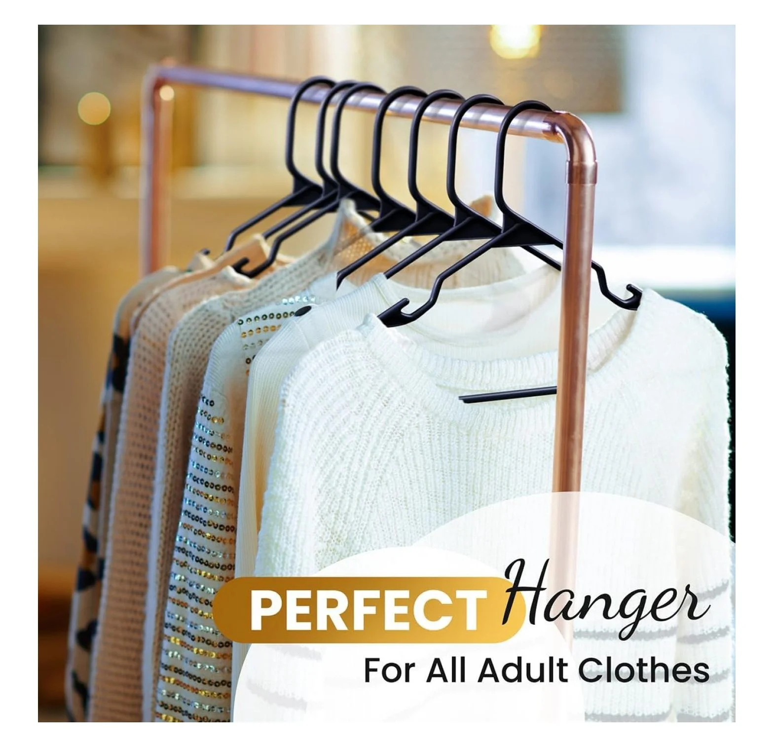 50 Pack Black Plastic Hangers - Adult Clothes Hangers for Shirts, Pants, Coats, Dresses - Standard Size, Durable & Space Saving Closet Organizers
