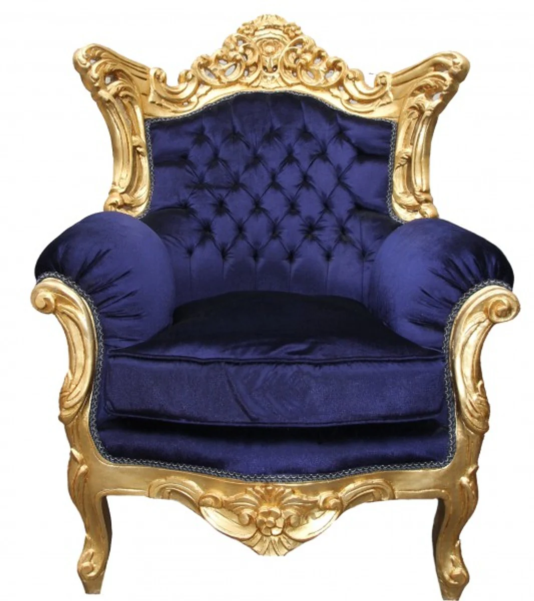 Baroque living room set royal blue / gold - 3 seater sofa + 2 seater sofa + 1 armchair