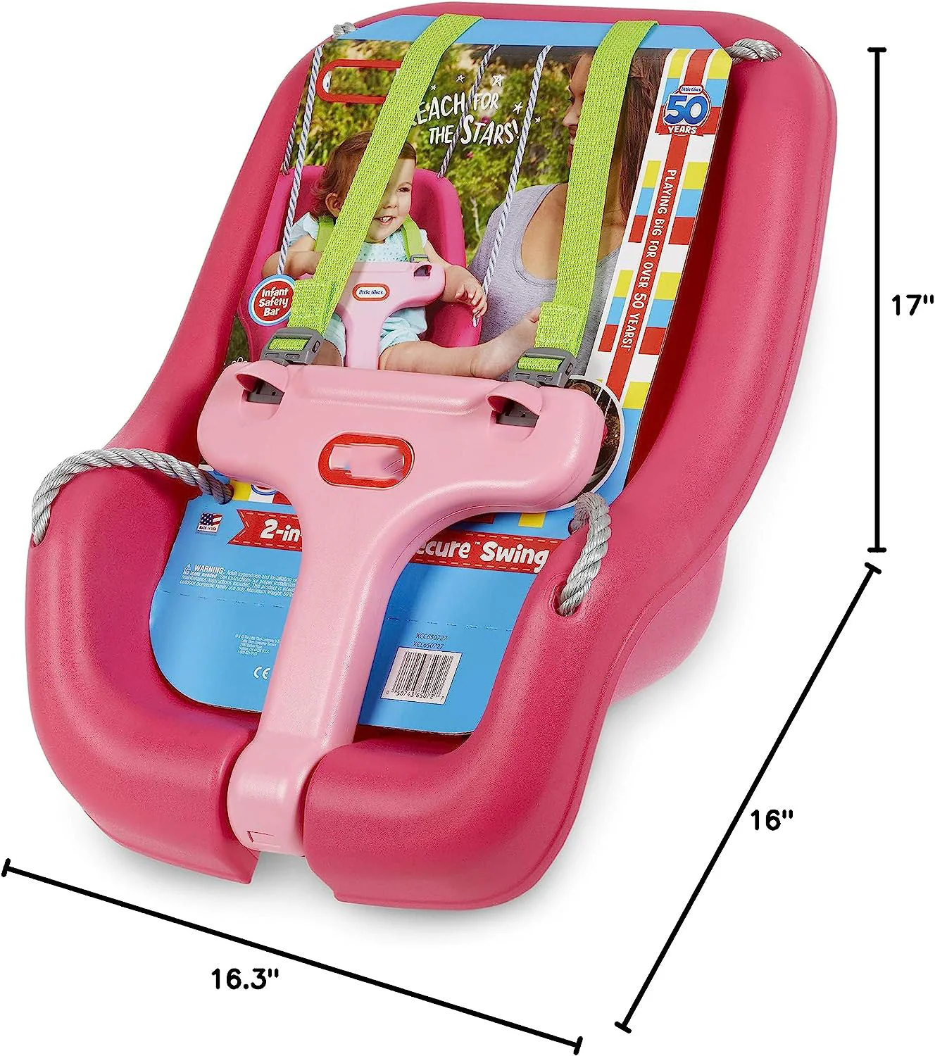 Little Tikes Snug 'n Secure rosa Schaukel mit verstellbaren Trägern, 2-in-1 für Babys und Kleinkinder im Alter von 9 Monaten bis 4 Jahren, 16